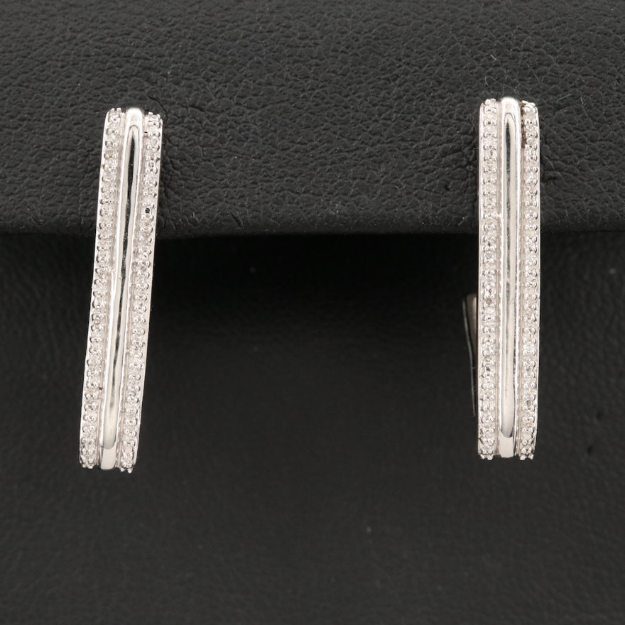 Sterling Silver Diamond J-Hoop Earrings