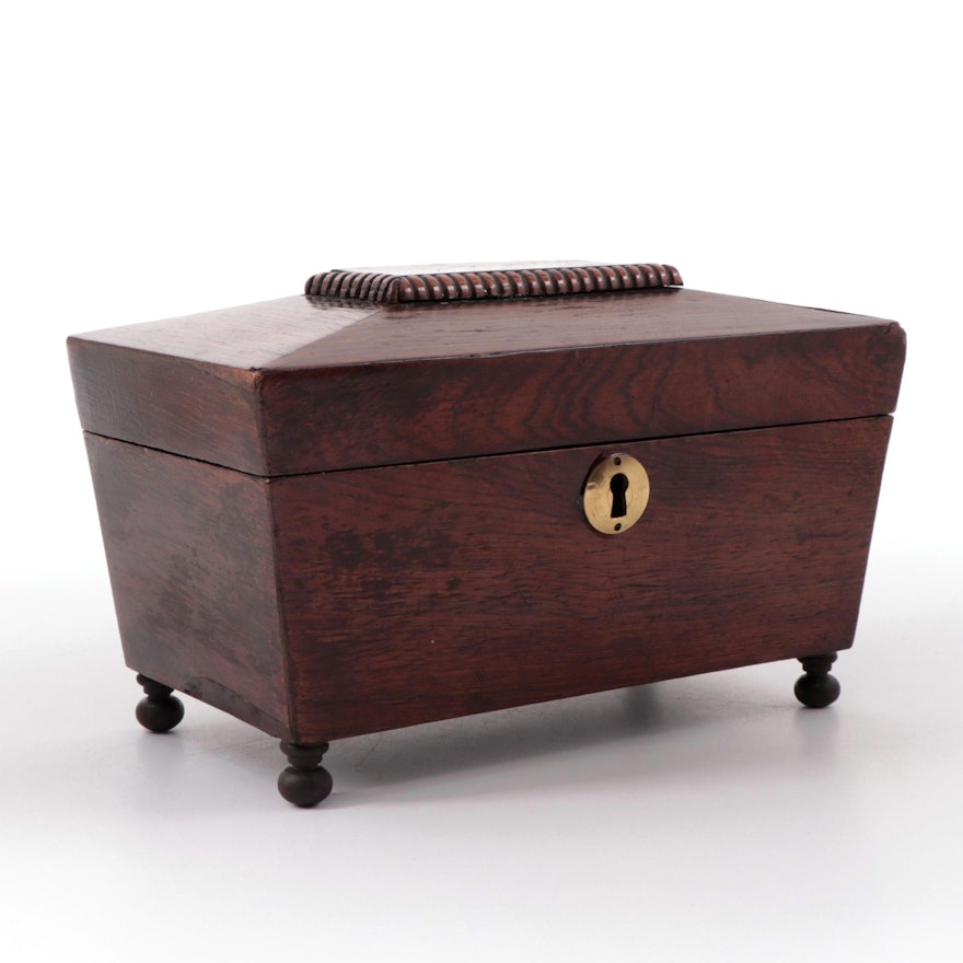 English Sarcophagus Form Footed Rosewood Tea Caddy, Mid-19th Century