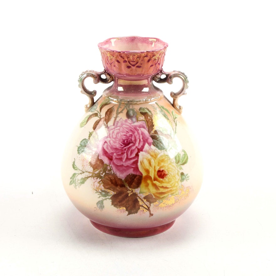 Royal Bonn German Hand-Painted Porcelain Rose Vase, Late 19th/Early 20th Century