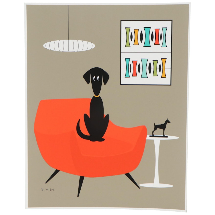 Donna Mibus Giclée "Mid Century Modern Black Dogs"