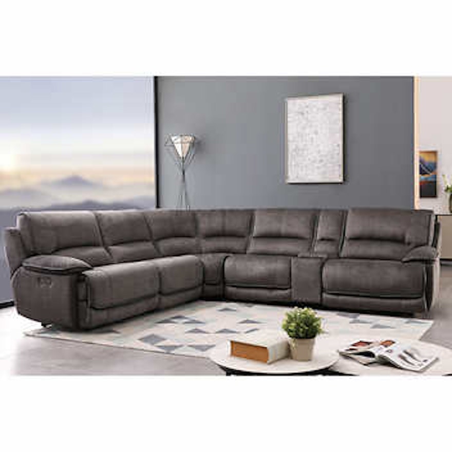 Cheers "Redding" Six-Piece Fabric Power Reclining Sectional with Power Headrest
