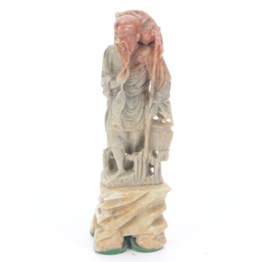 Chinese Carved Soapstone Fisherman Figurine