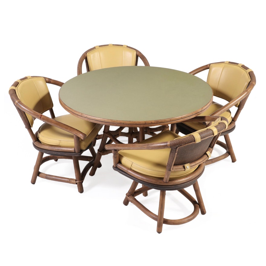 Ficks Reed Co. Bent Wood and Rattan Game Table and Chairs, Mid-20th Century