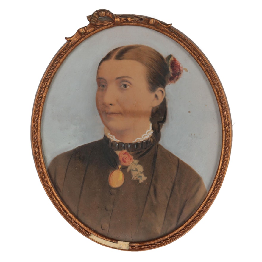 Hand-Painted Photograph Portrait of a Woman, Mid-19th Century