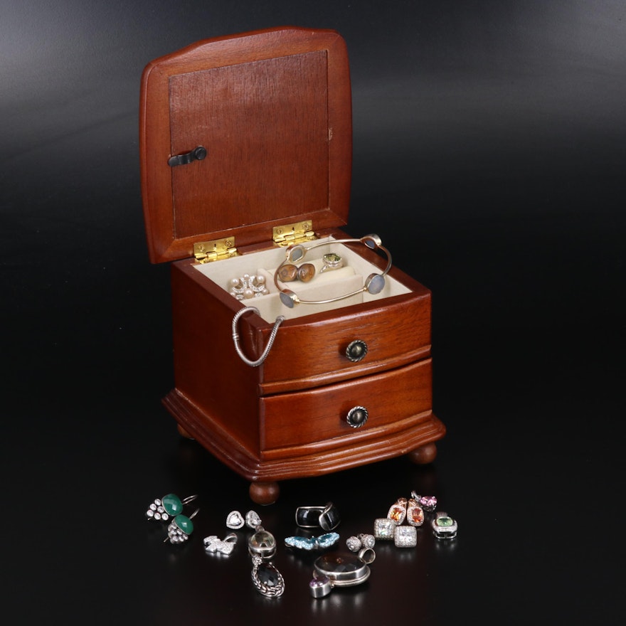 Jewelry Box with Jewelry Including Pandora Bracelet and Sterling Silver