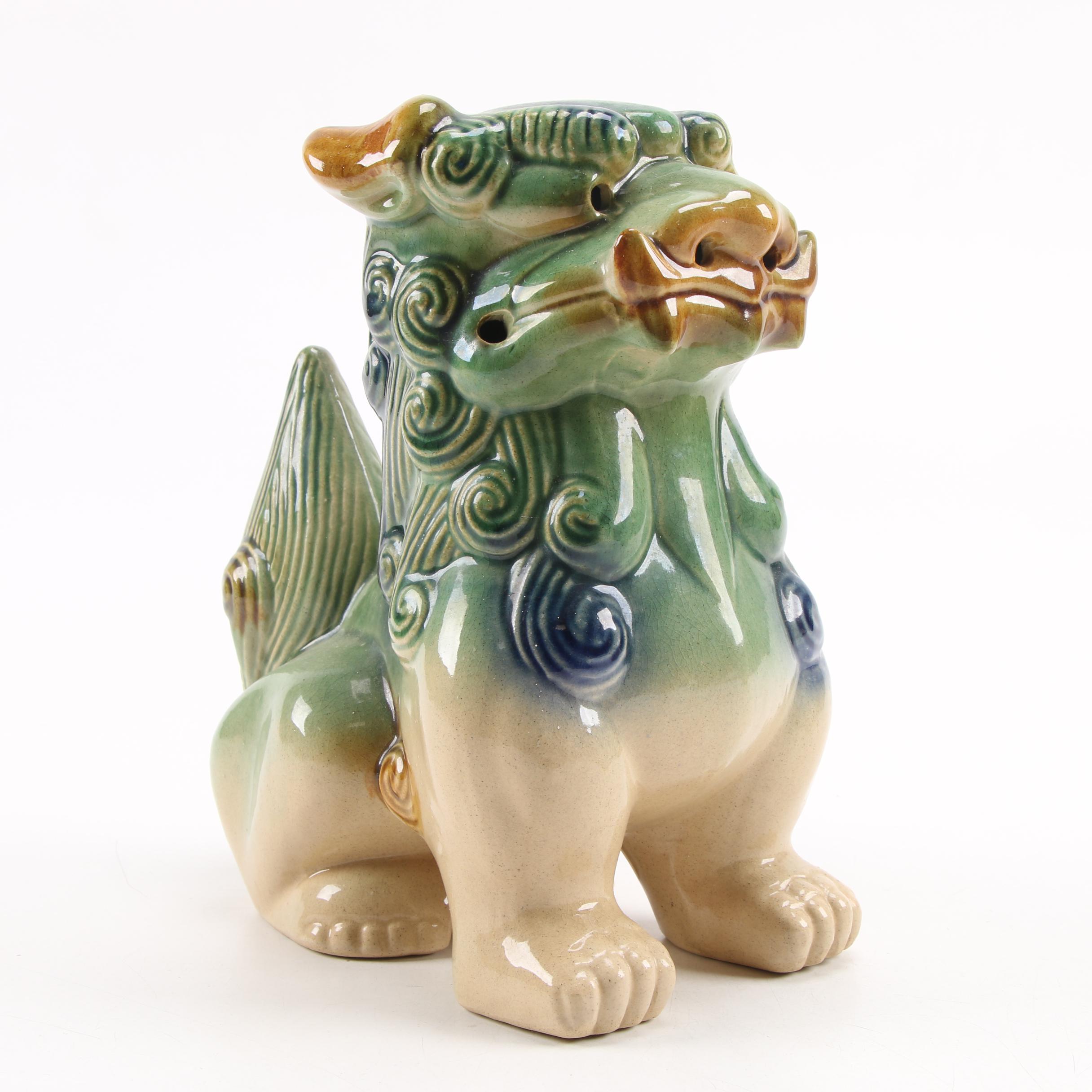 Chinese Style Sancai Glazed Ceramic Guardian Lion Figurines, Late 20th Century