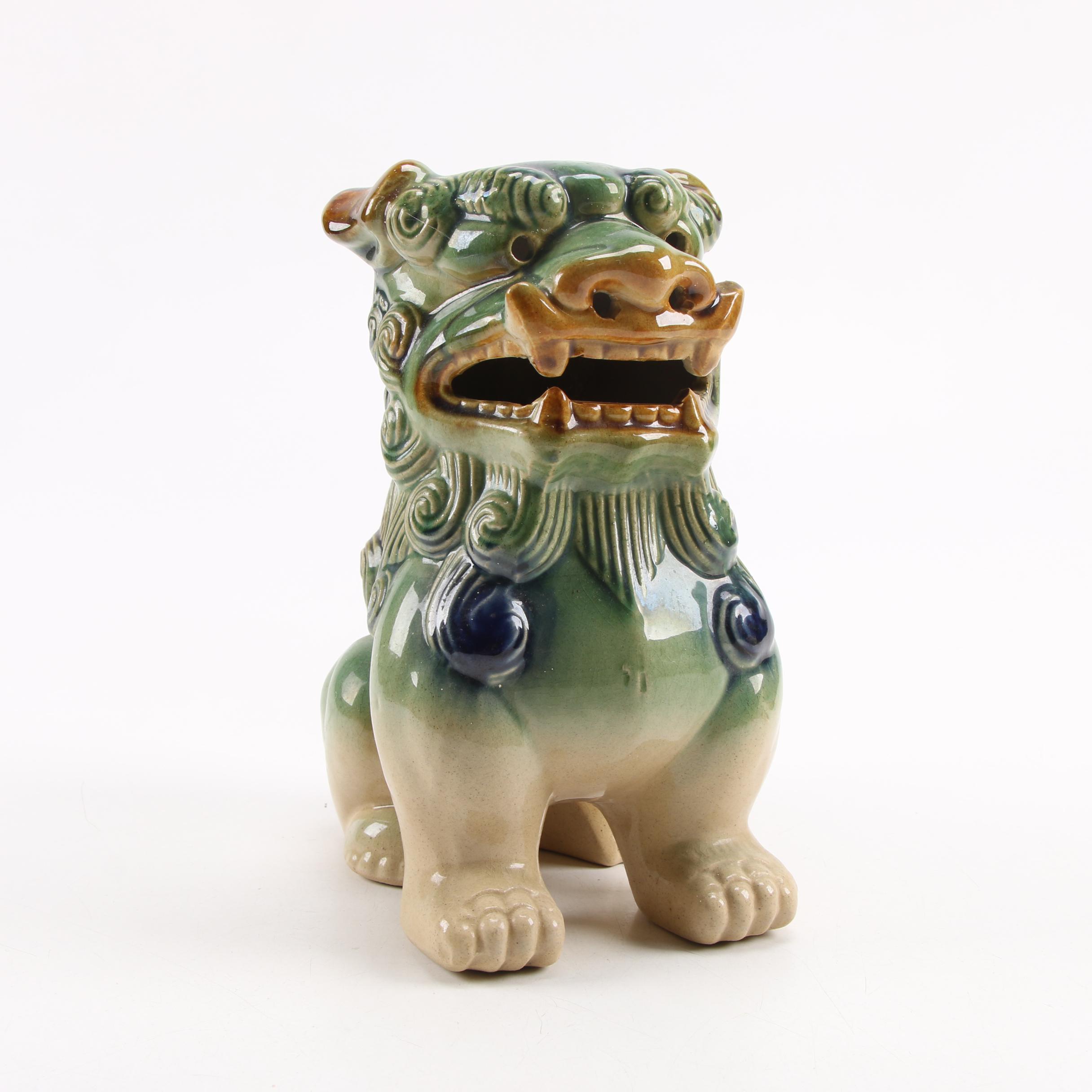 Chinese Style Sancai Glazed Ceramic Guardian Lion Figurines, Late 20th Century