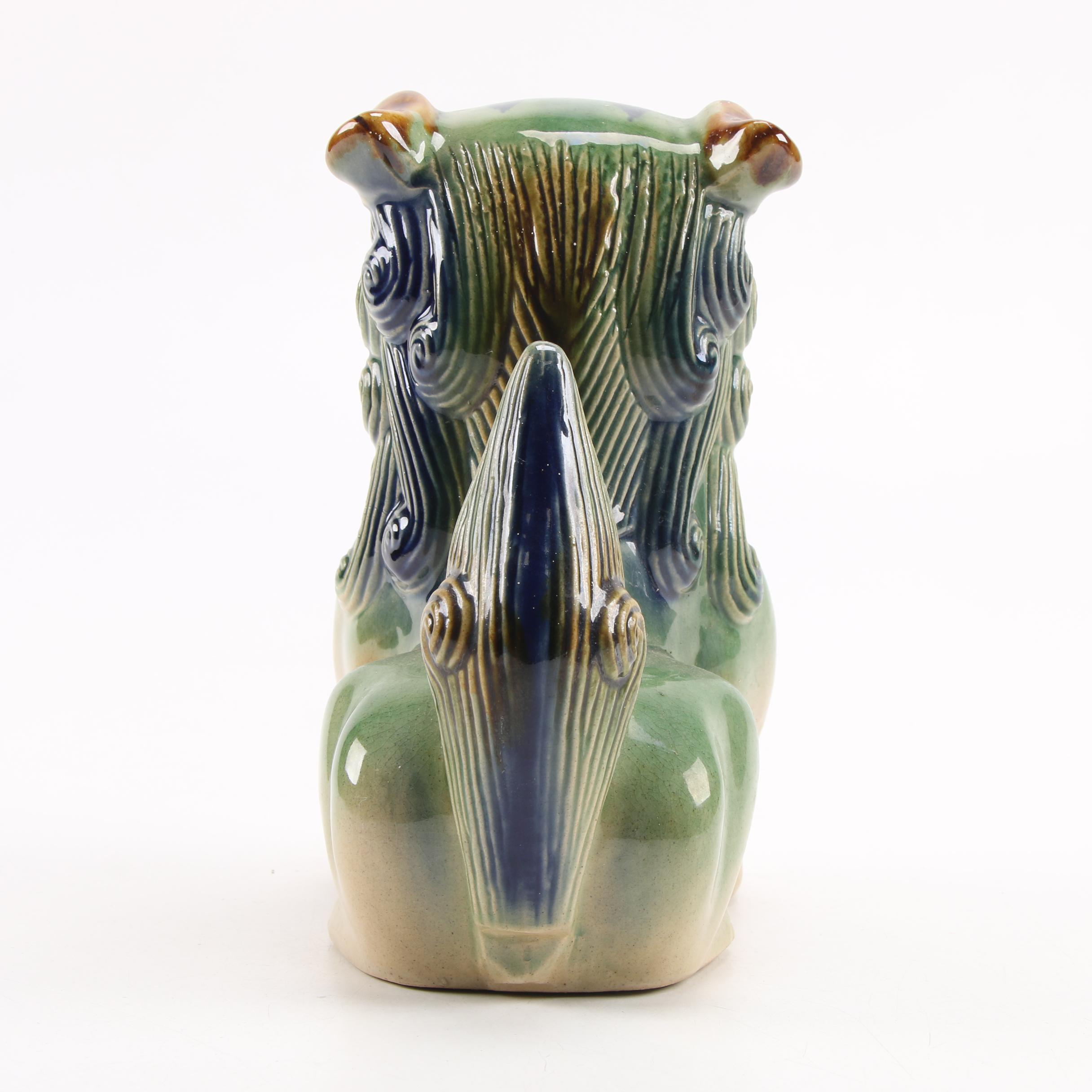 Chinese Style Sancai Glazed Ceramic Guardian Lion Figurines, Late 20th Century