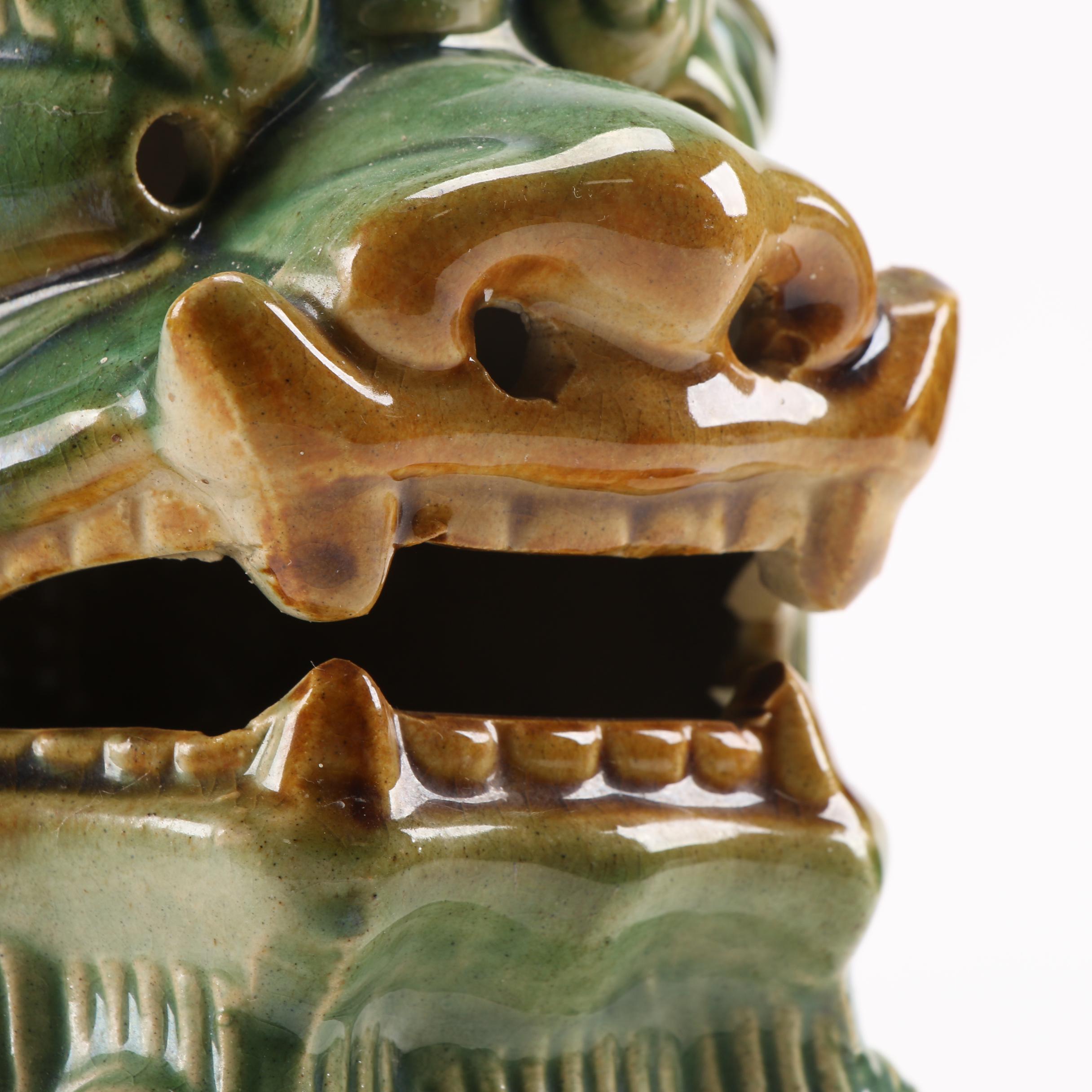 Chinese Style Sancai Glazed Ceramic Guardian Lion Figurines, Late 20th Century