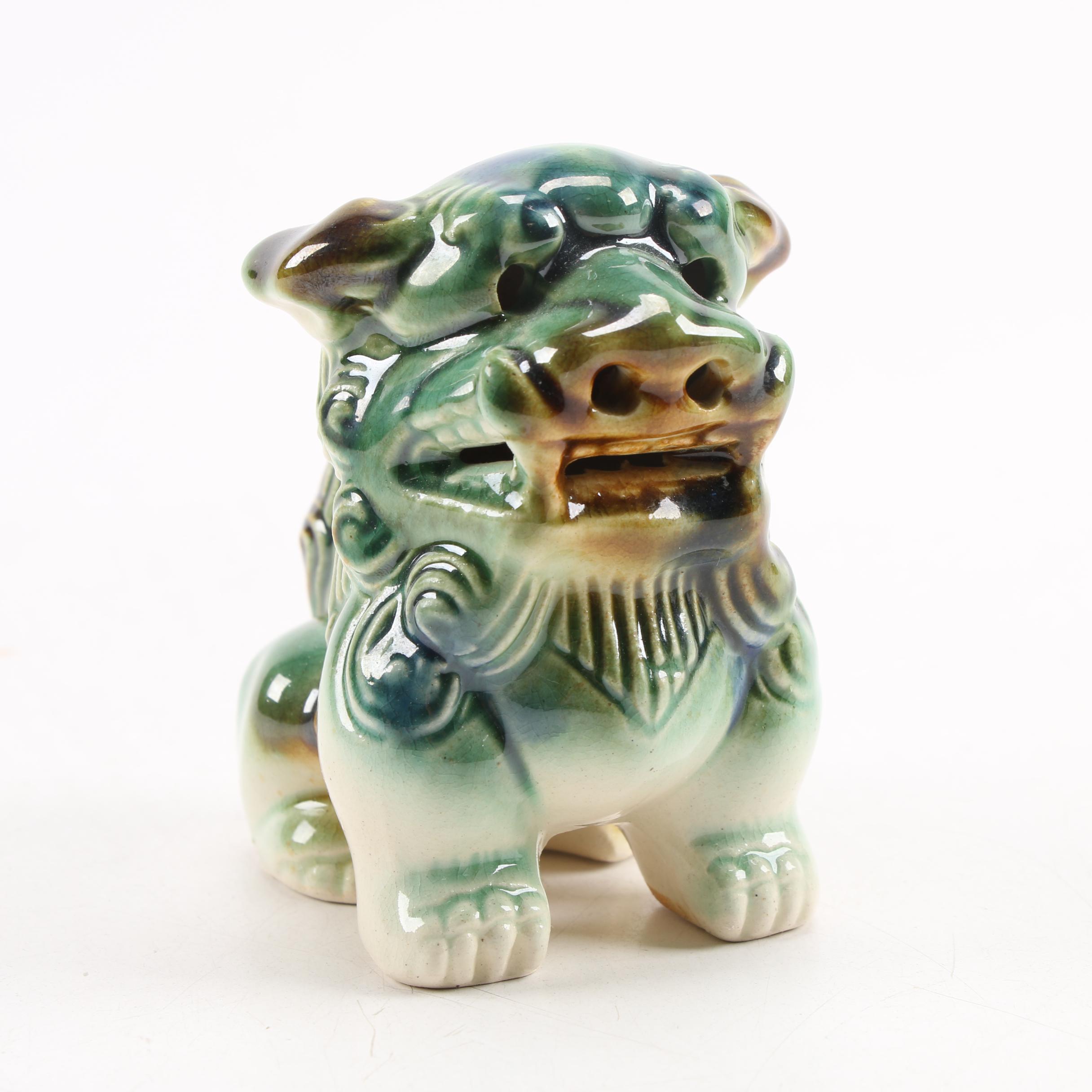 Chinese Style Sancai Glazed Ceramic Guardian Lion Figurines, Late 20th Century