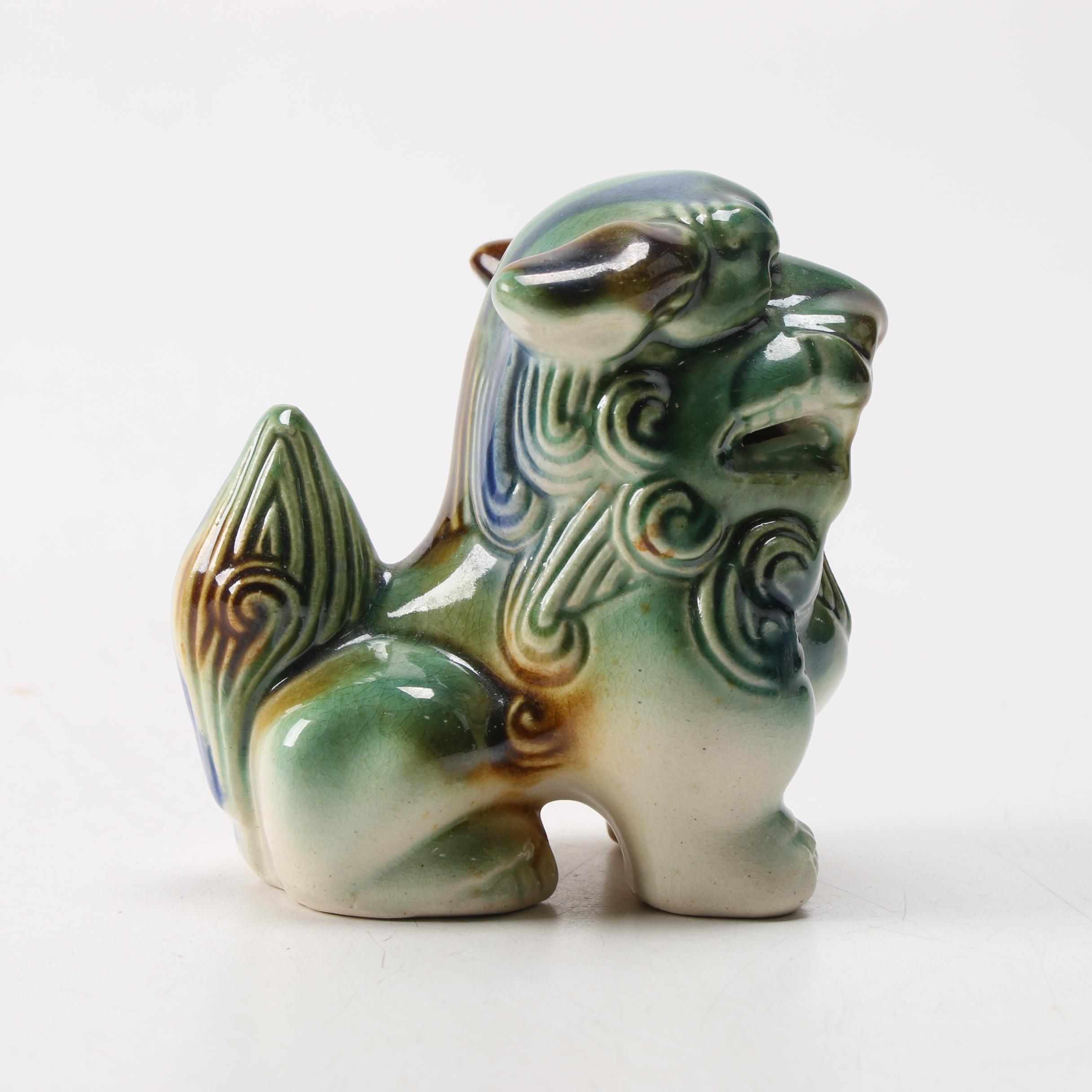 Chinese Style Sancai Glazed Ceramic Guardian Lion Figurines, Late 20th Century