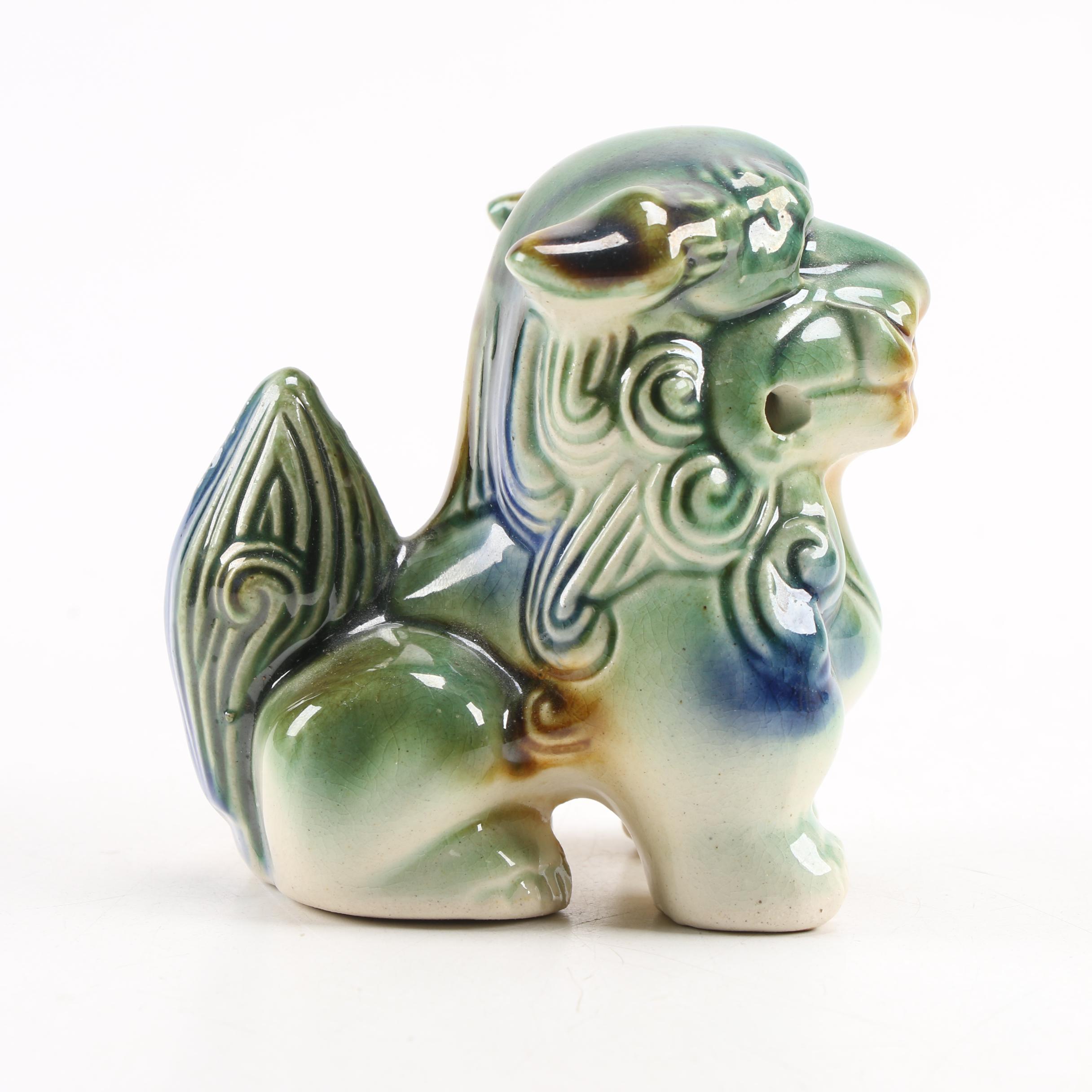Chinese Style Sancai Glazed Ceramic Guardian Lion Figurines, Late 20th Century