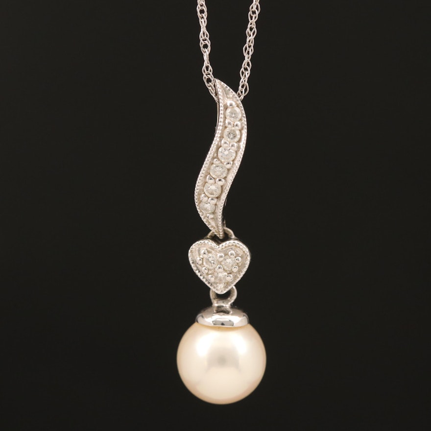 14K Pearl and Diamond Pendant on 10K Chain Necklace