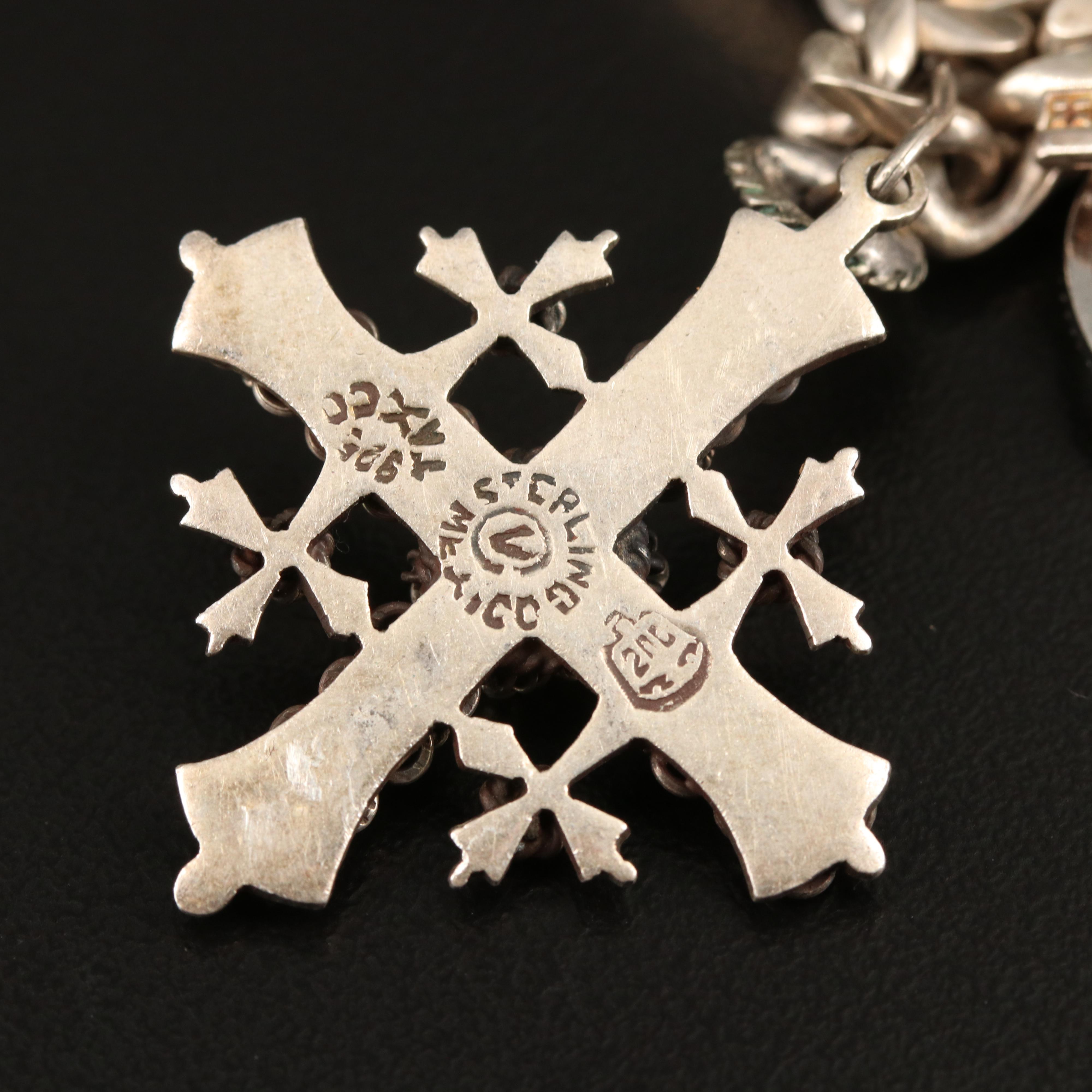 Vintage Sterling, 800 and 900 Silver Charm Bracelets with Gemstones