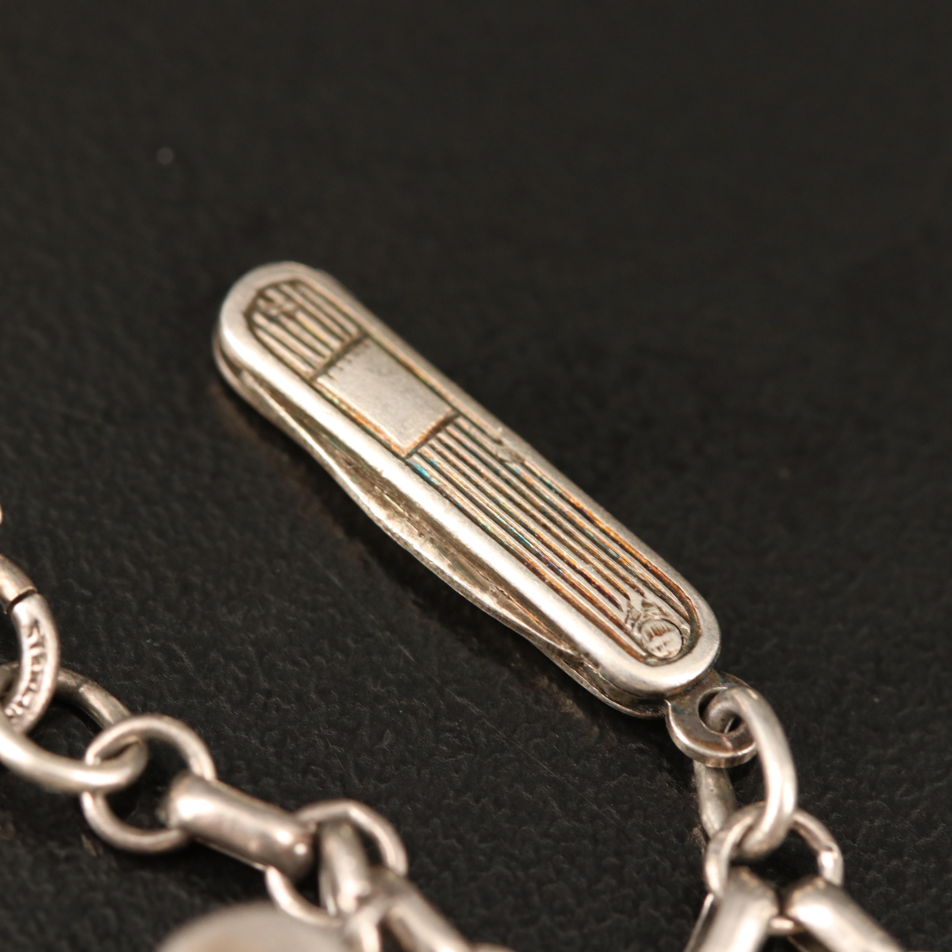 Vintage Sterling, 800 and 900 Silver Charm Bracelets with Gemstones