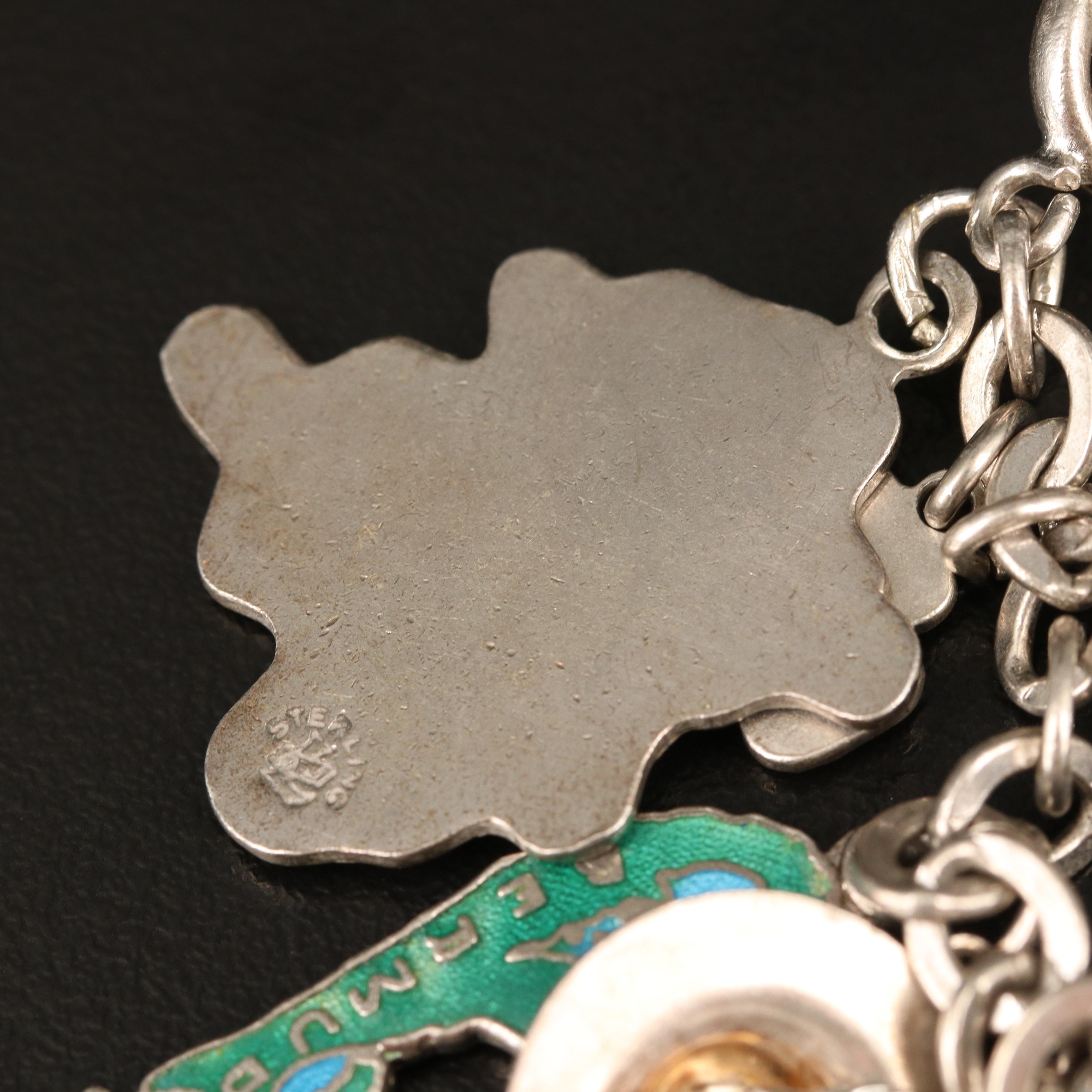 Vintage Sterling, 800 and 900 Silver Charm Bracelets with Gemstones