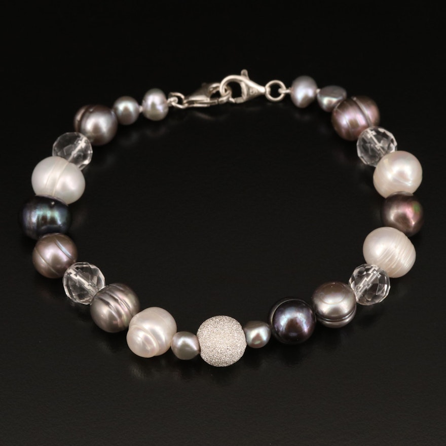 Sterling Pearl and Rock Quartz Crystal Bracelet