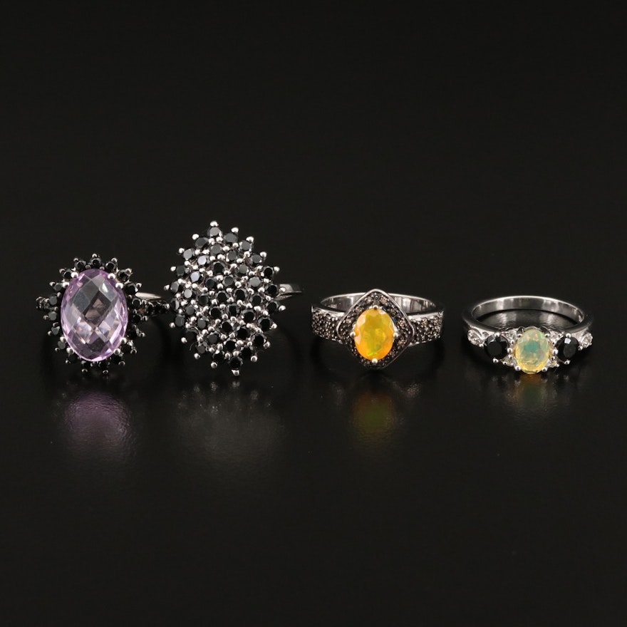 Sterling Silver Amethyst, Opal and Diamond Rings