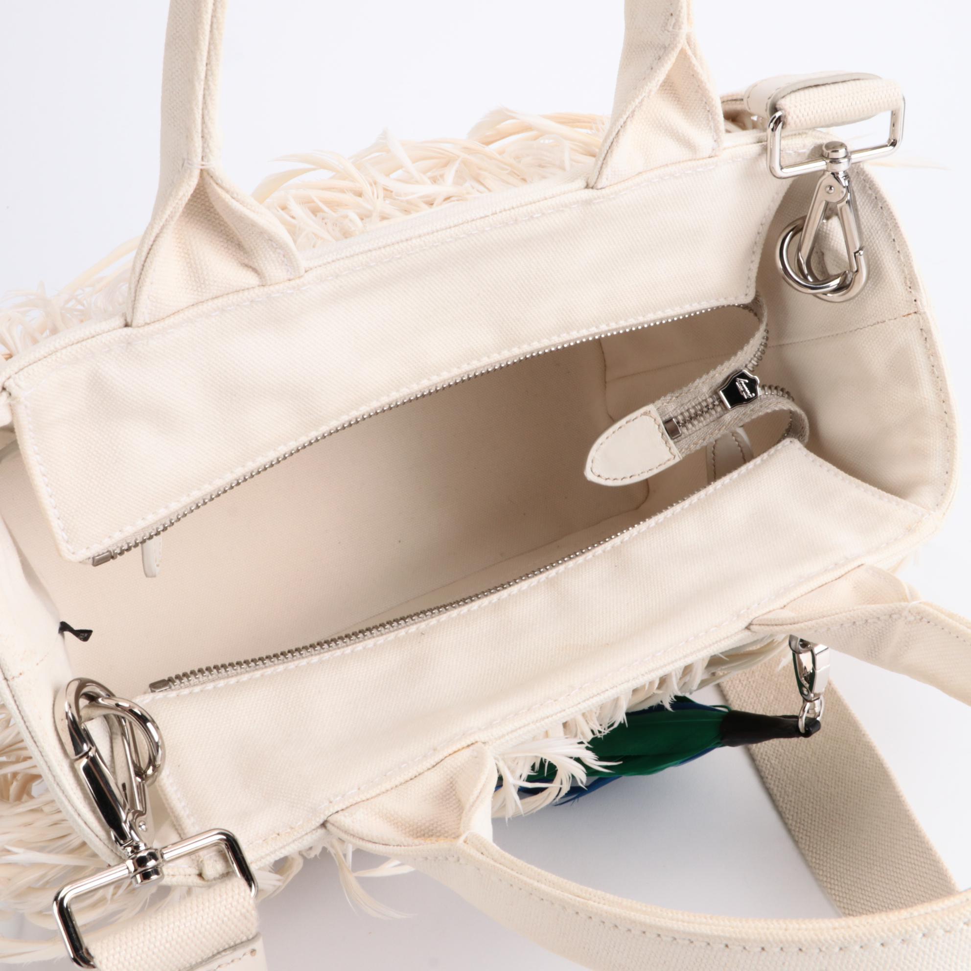 Prada Midollino Two-Way Bag in Woven Wicker and Leather with Feather Fringe