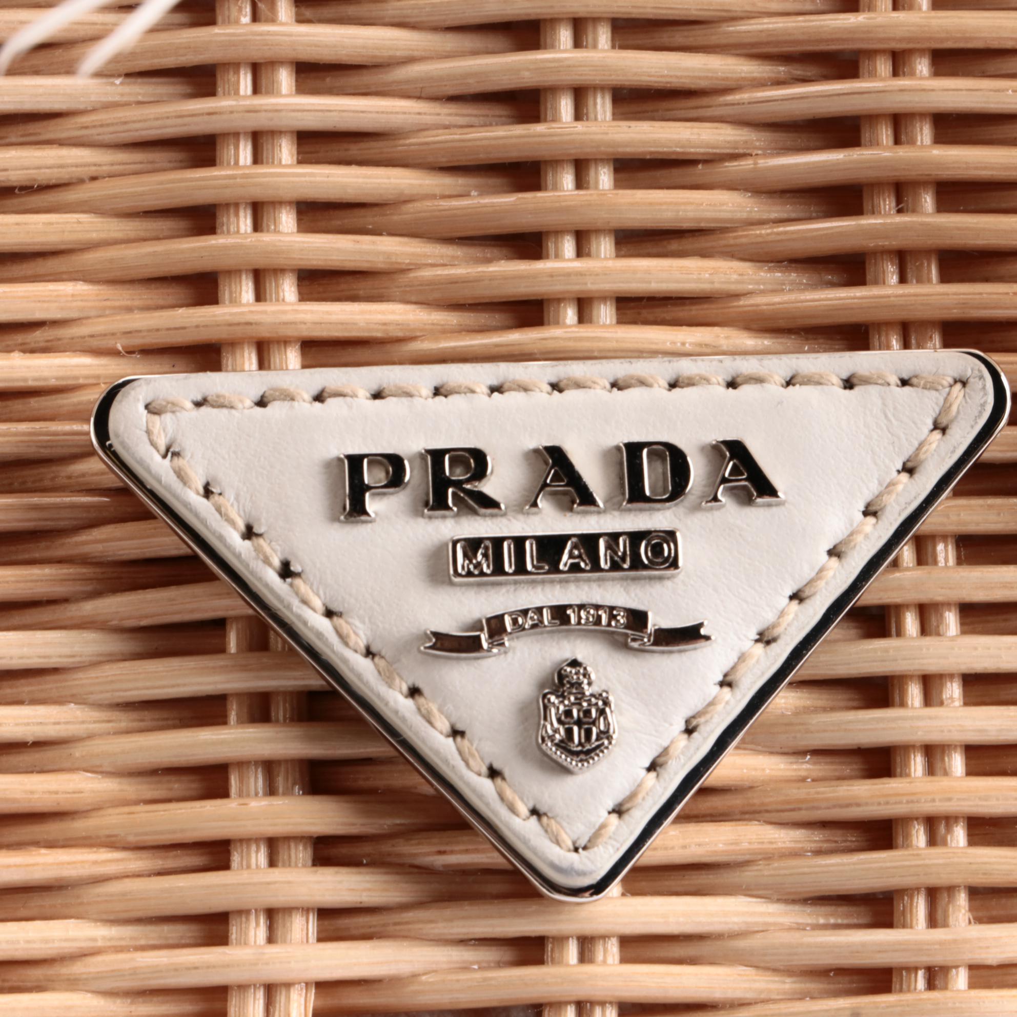 Prada Midollino Two-Way Bag in Woven Wicker and Leather with Feather Fringe