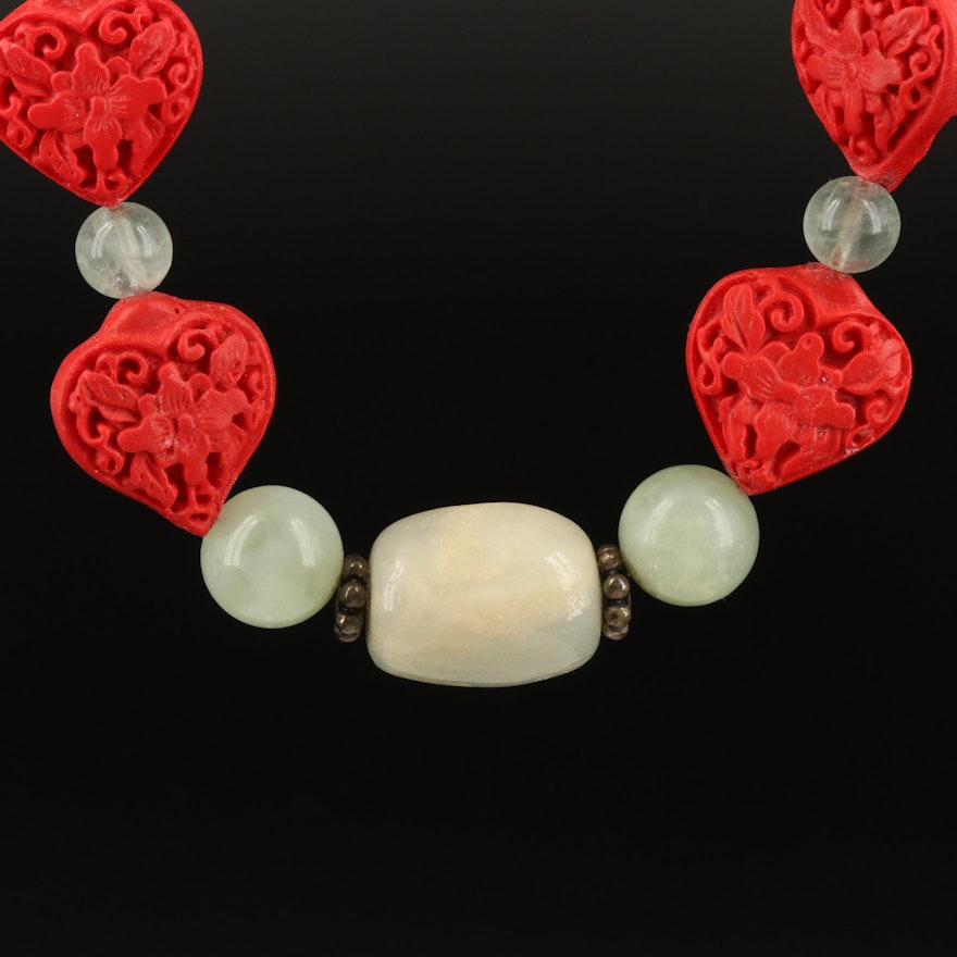 Chinese Lacquer, Sterling and Gemstone Necklace