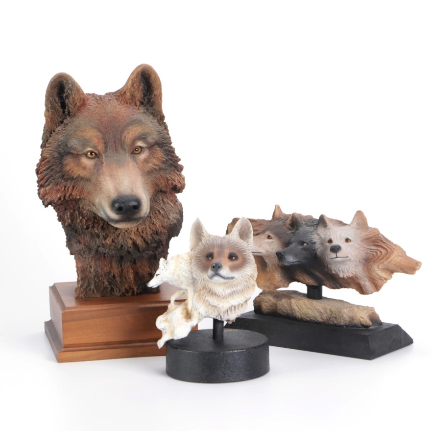 Paul R. Caines Composite Limited Edition Wolf Sculptures, Late 20th Century