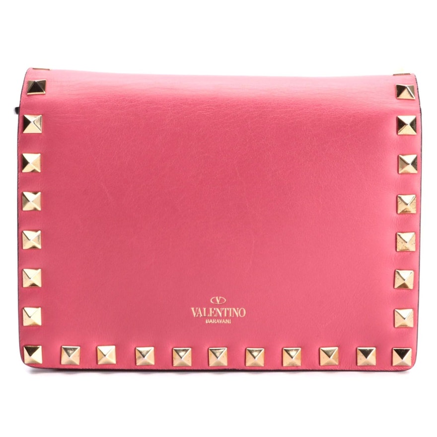 Valentino Rockstud Flap Front Crossbody in Hot Pink Leather