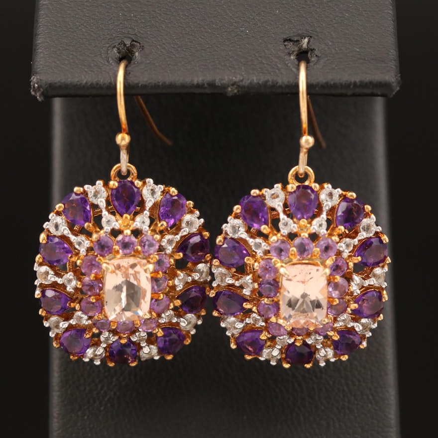 Sterling Morganite, Amethyst and Topaz Earrings