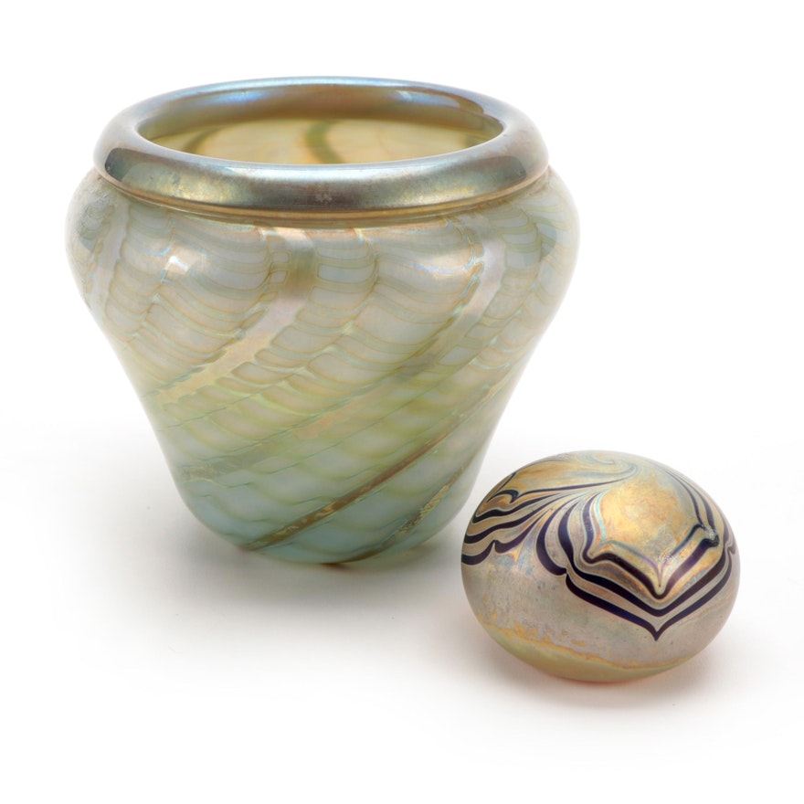 Nick Del Matto Handblown Iridescent Studio Art Glass Vase and Paperweight