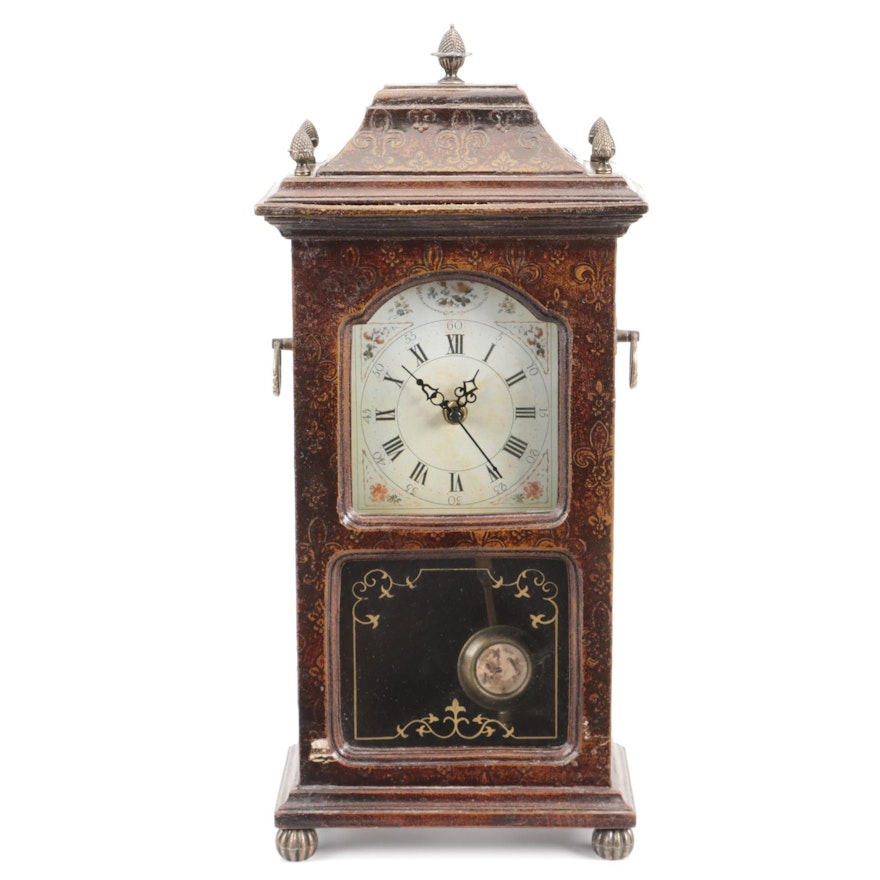Three Hands Corp. Pendulum Shelf Clock with Fleur-de-lis Motif