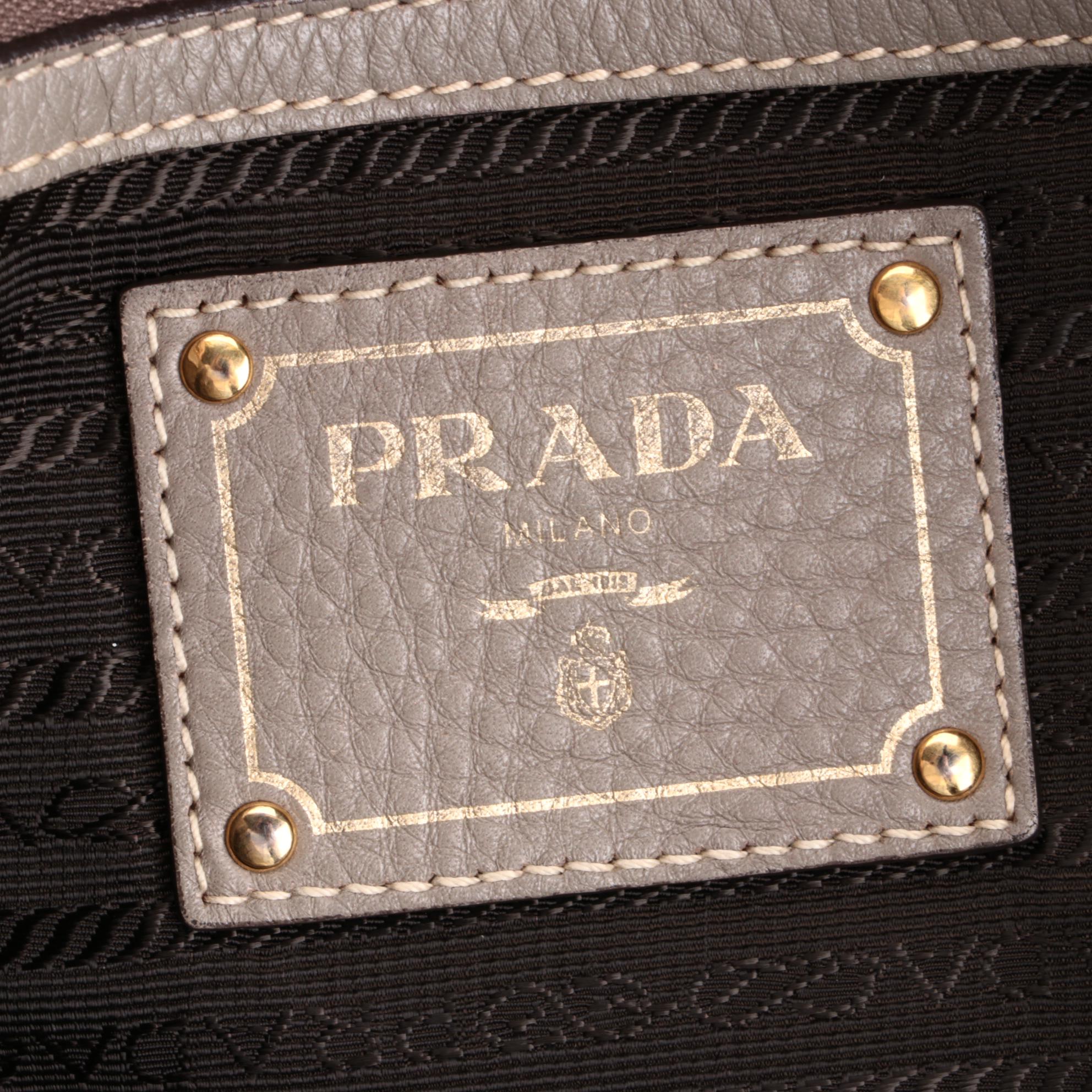 Prada Grey Vitello Daino Leather Side Zip Tote