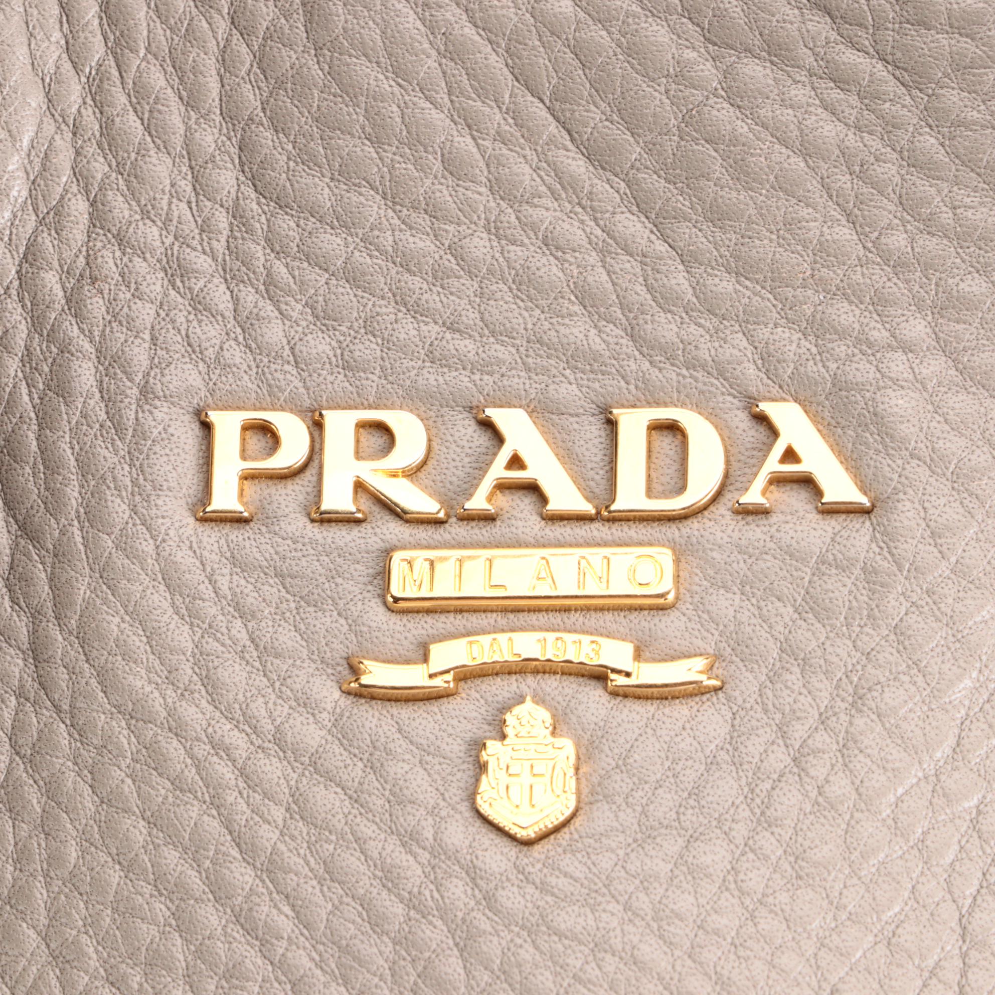 Prada Grey Vitello Daino Leather Side Zip Tote