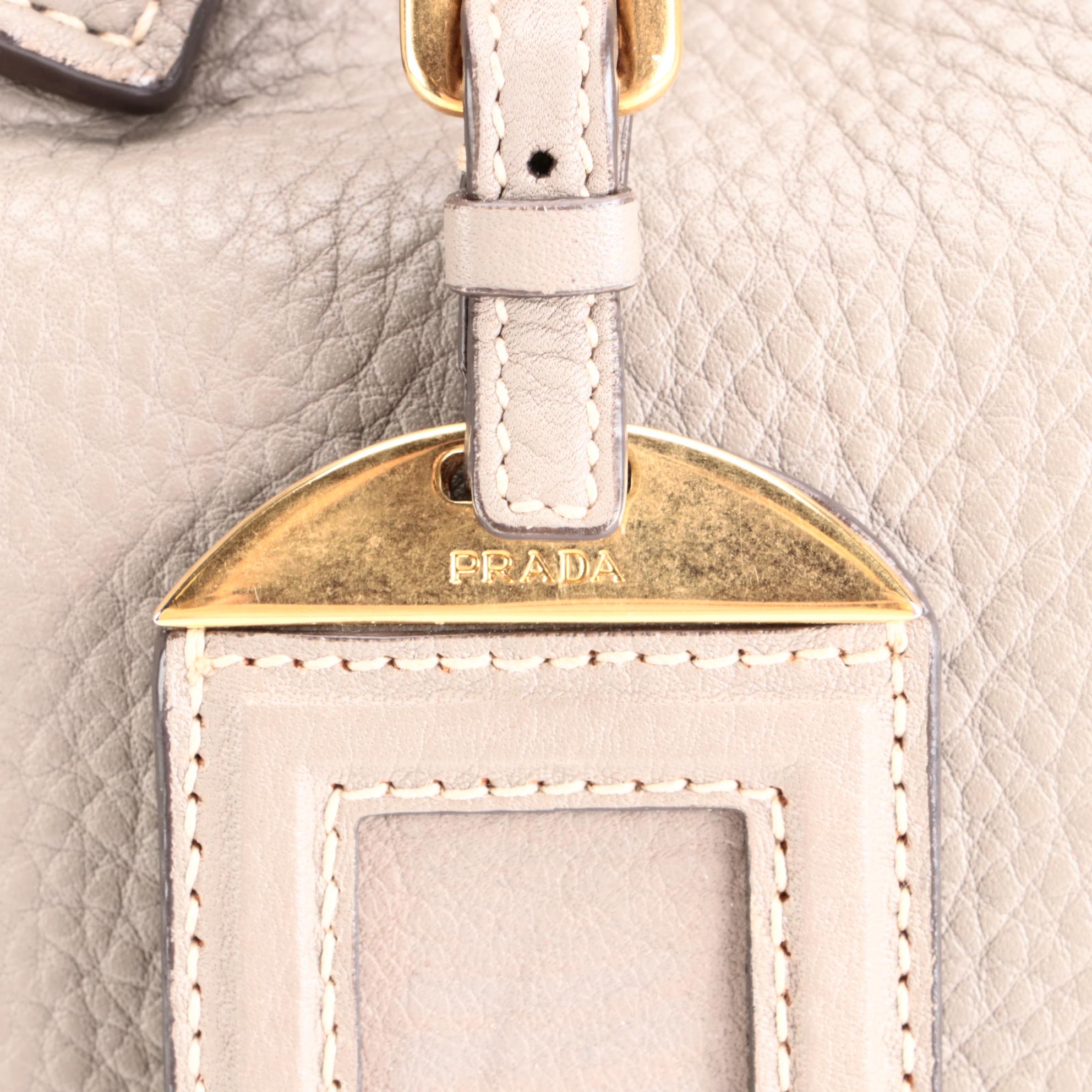 Prada Grey Vitello Daino Leather Side Zip Tote