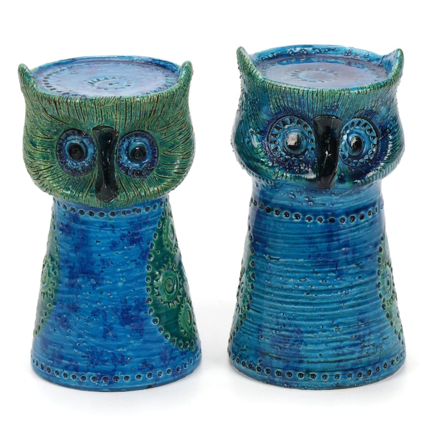 Italian Rosenthal Netter Ceramic Owl Form Candle Holders