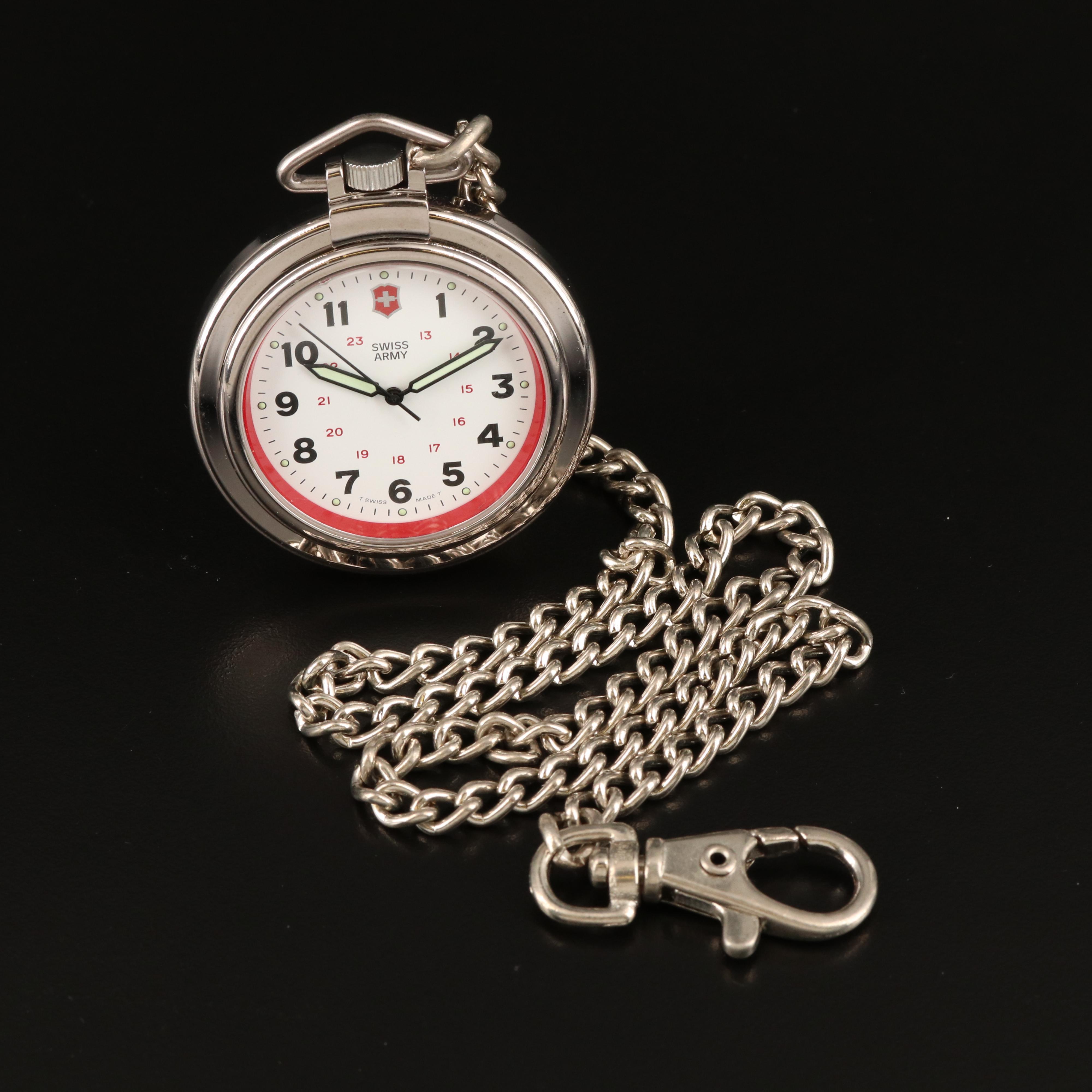 Swiss Army Stainless Steel Quartz Open Face Pocket Watch
