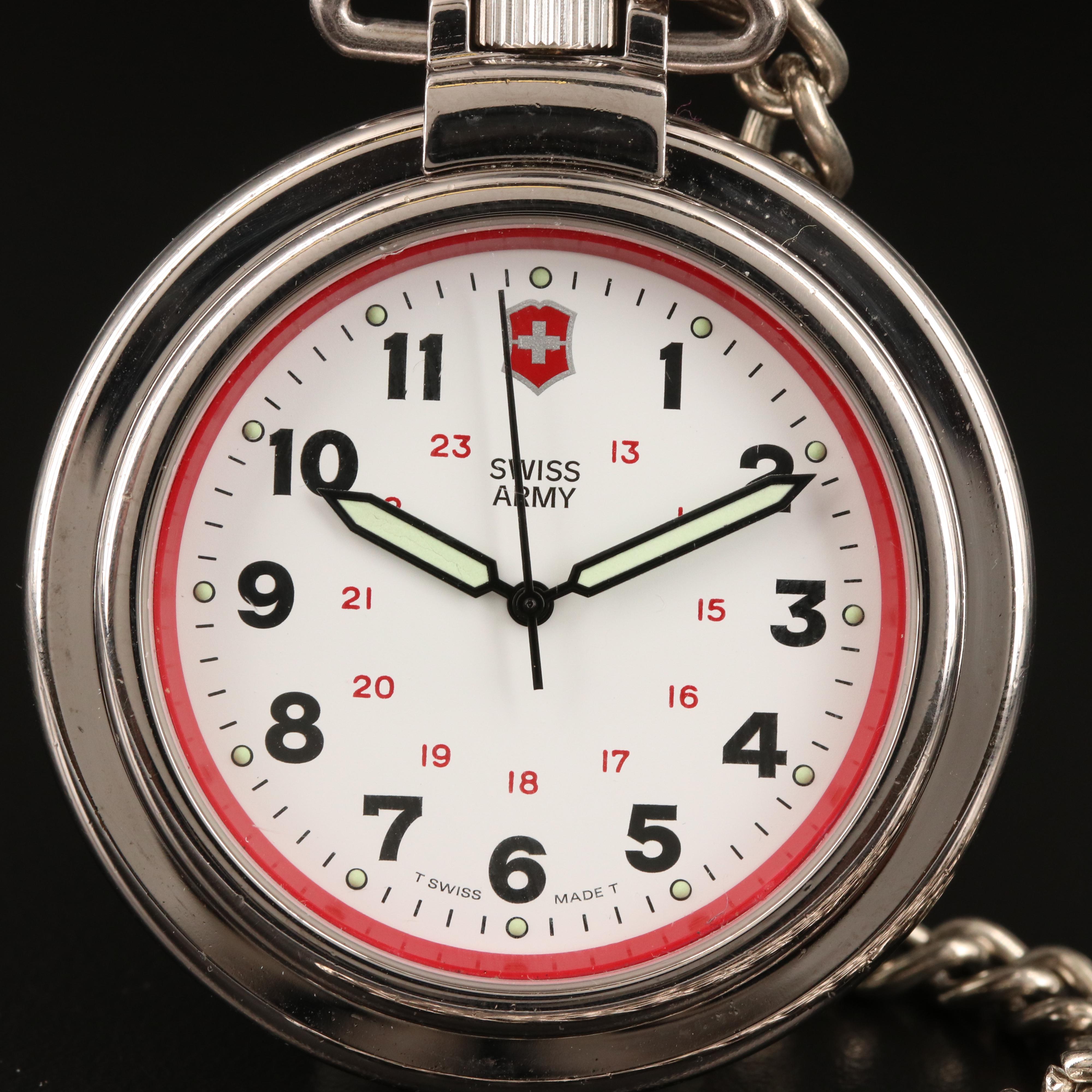 Swiss Army Stainless Steel Quartz Open Face Pocket Watch