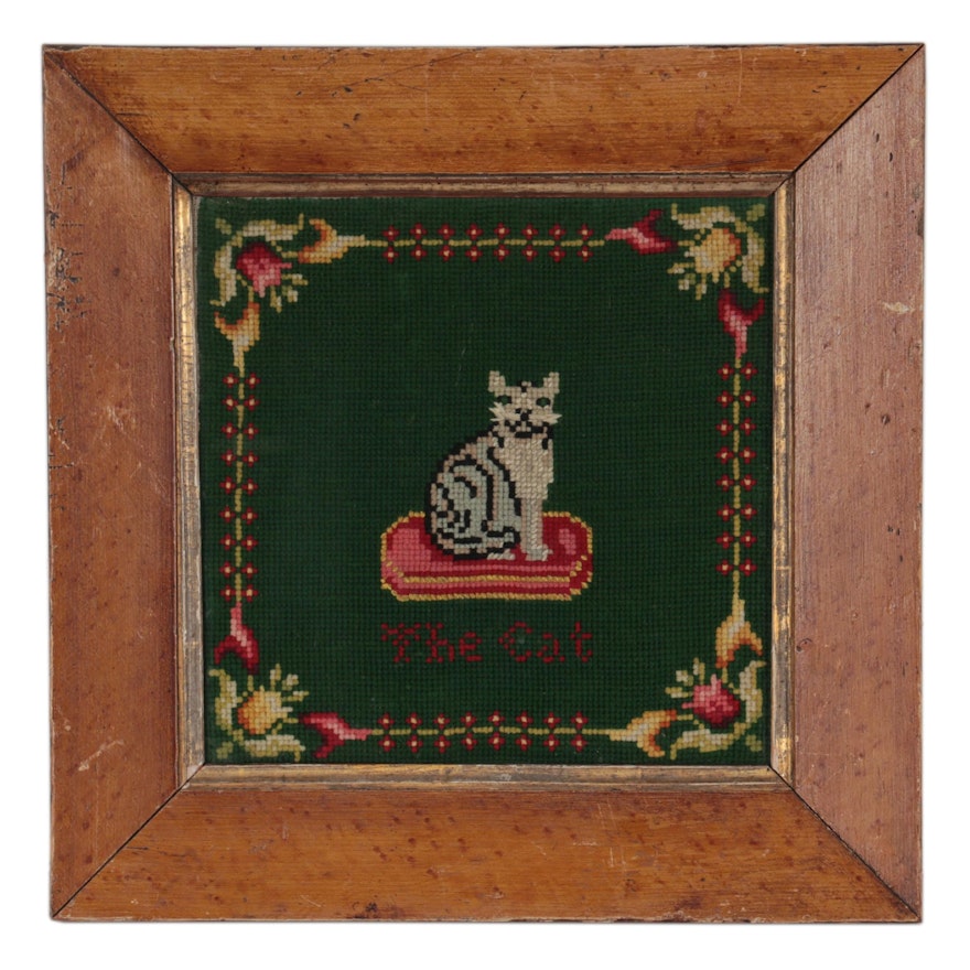 Handmade Needlepoint Wall Panel "The Cat", Late 20th Century