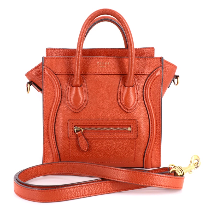 Céline Nano Luggage Two-Way Bag in Red Drummed Calfskin Leather