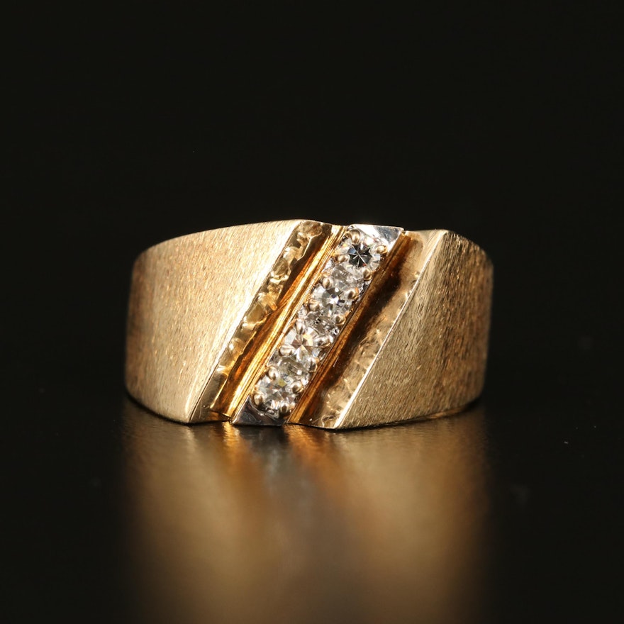 14K Diamond Ring with Florentine Finish