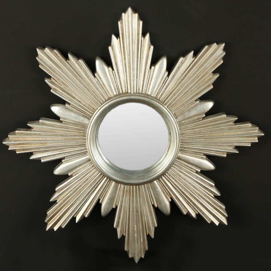 Silver Tone Sunburst Wall Mirror, Contemporary