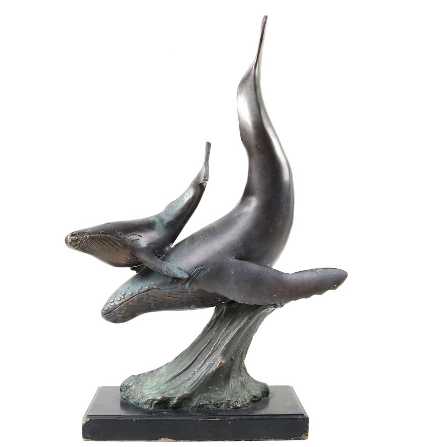 Humpback Whales Brass Sculpture