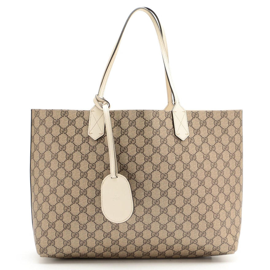 Gucci Medium Reversible Tote in GG Supreme Canvas and Ivory Leather