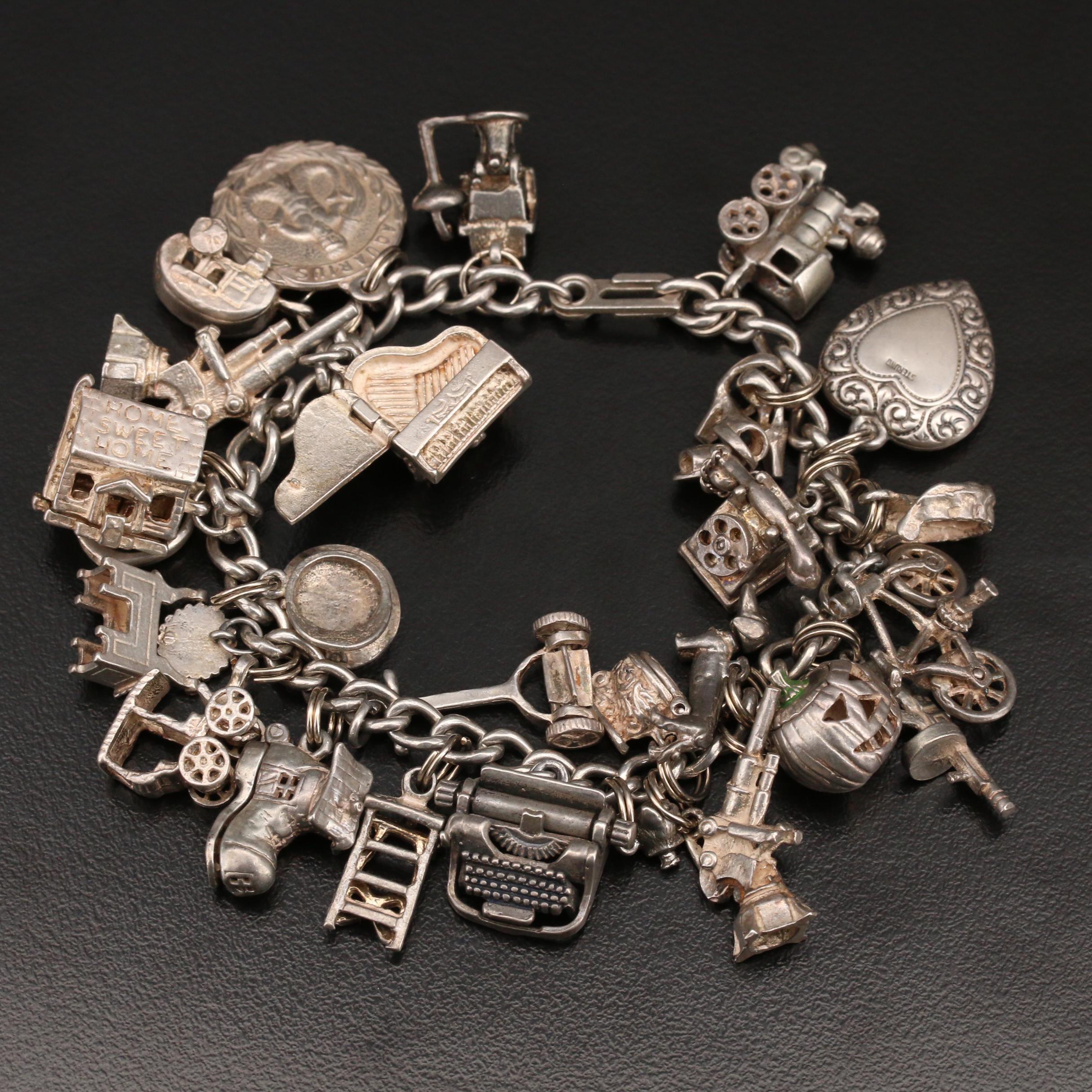 Vintage Sterling Charm Bracelet Including Articulated Piano