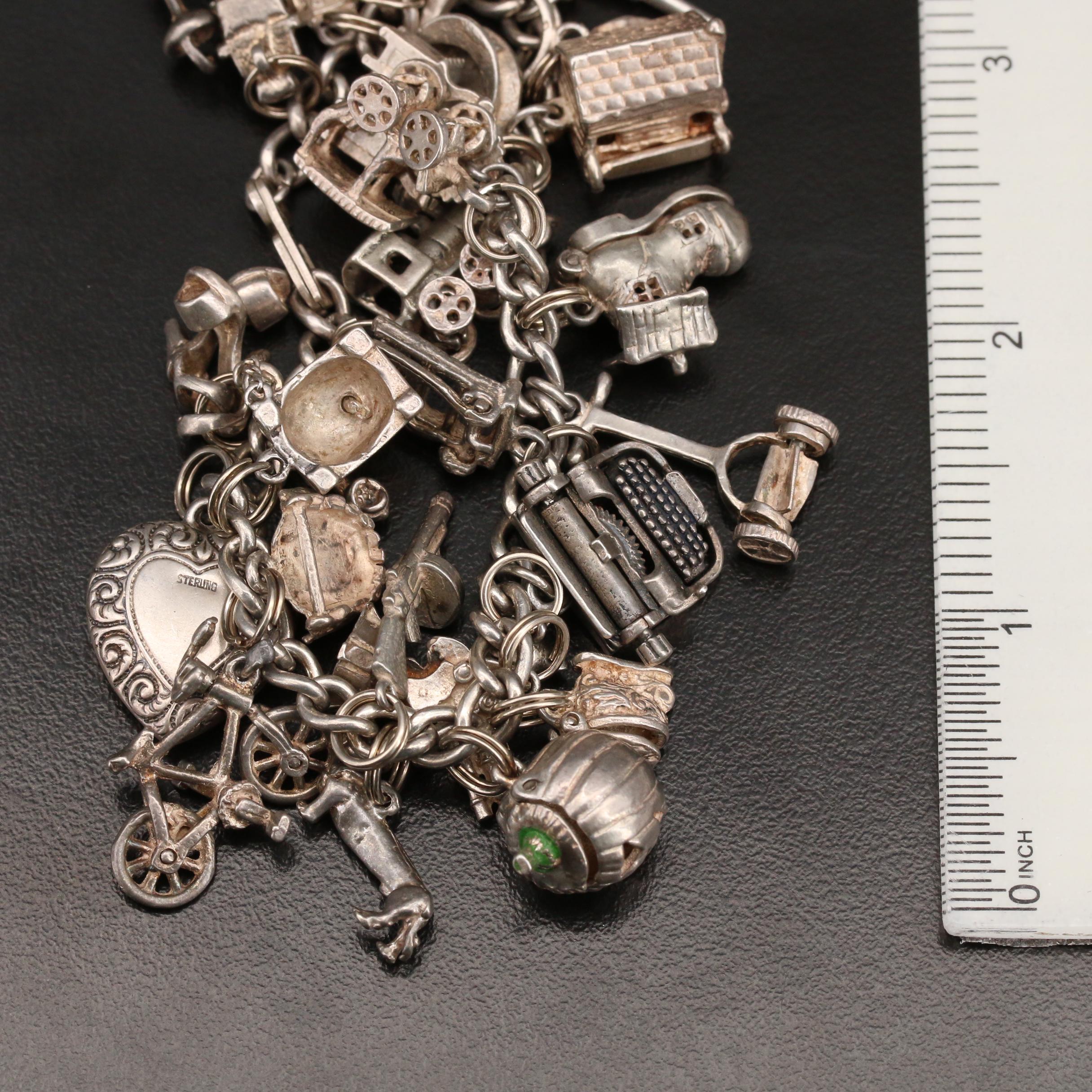 Vintage Sterling Charm Bracelet Including Articulated Piano