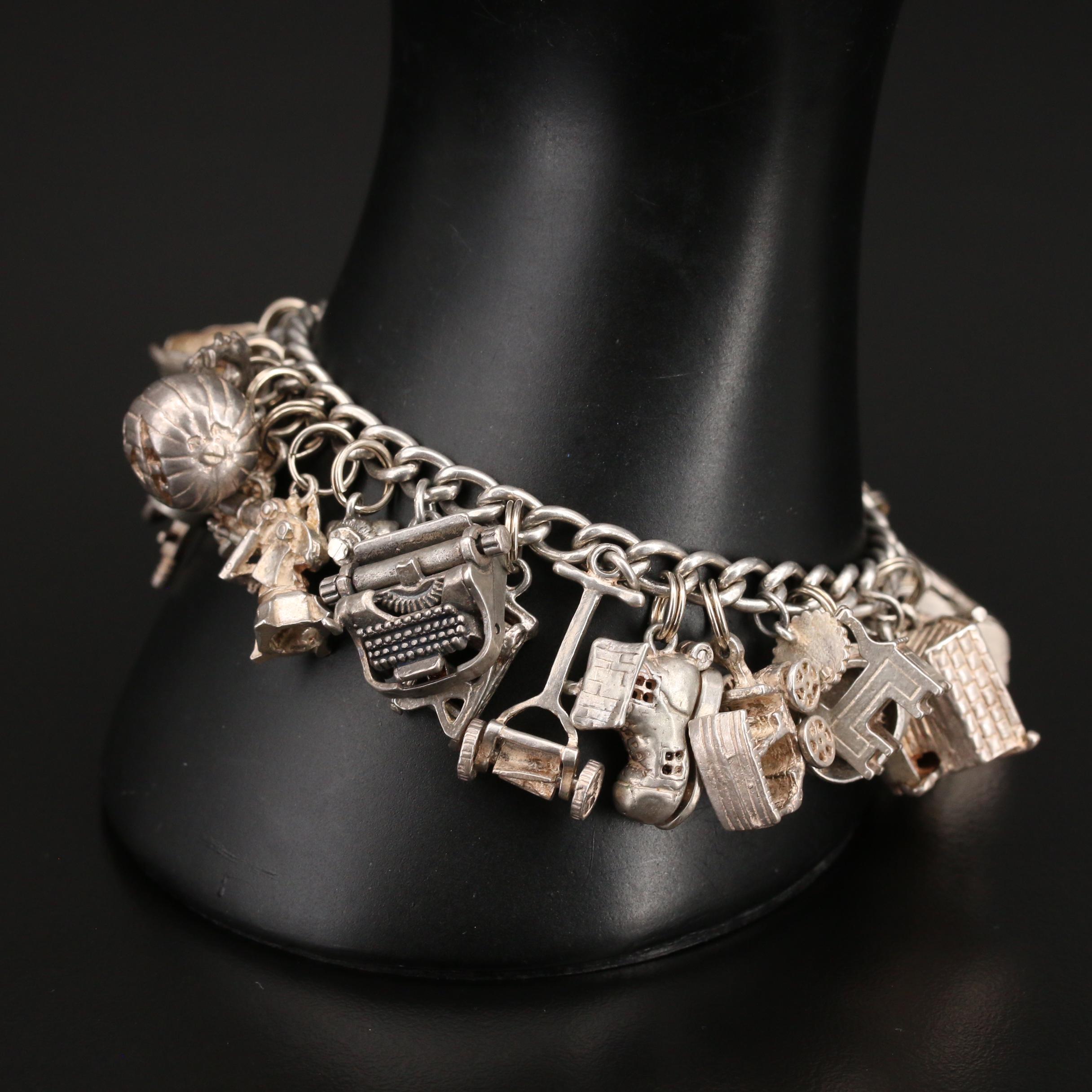 Vintage Sterling Charm Bracelet Including Articulated Piano