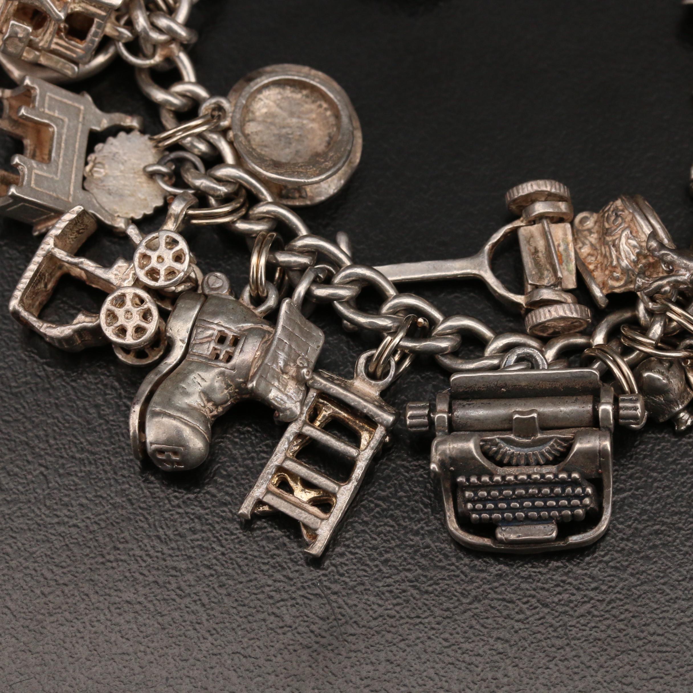 Vintage Sterling Charm Bracelet Including Articulated Piano