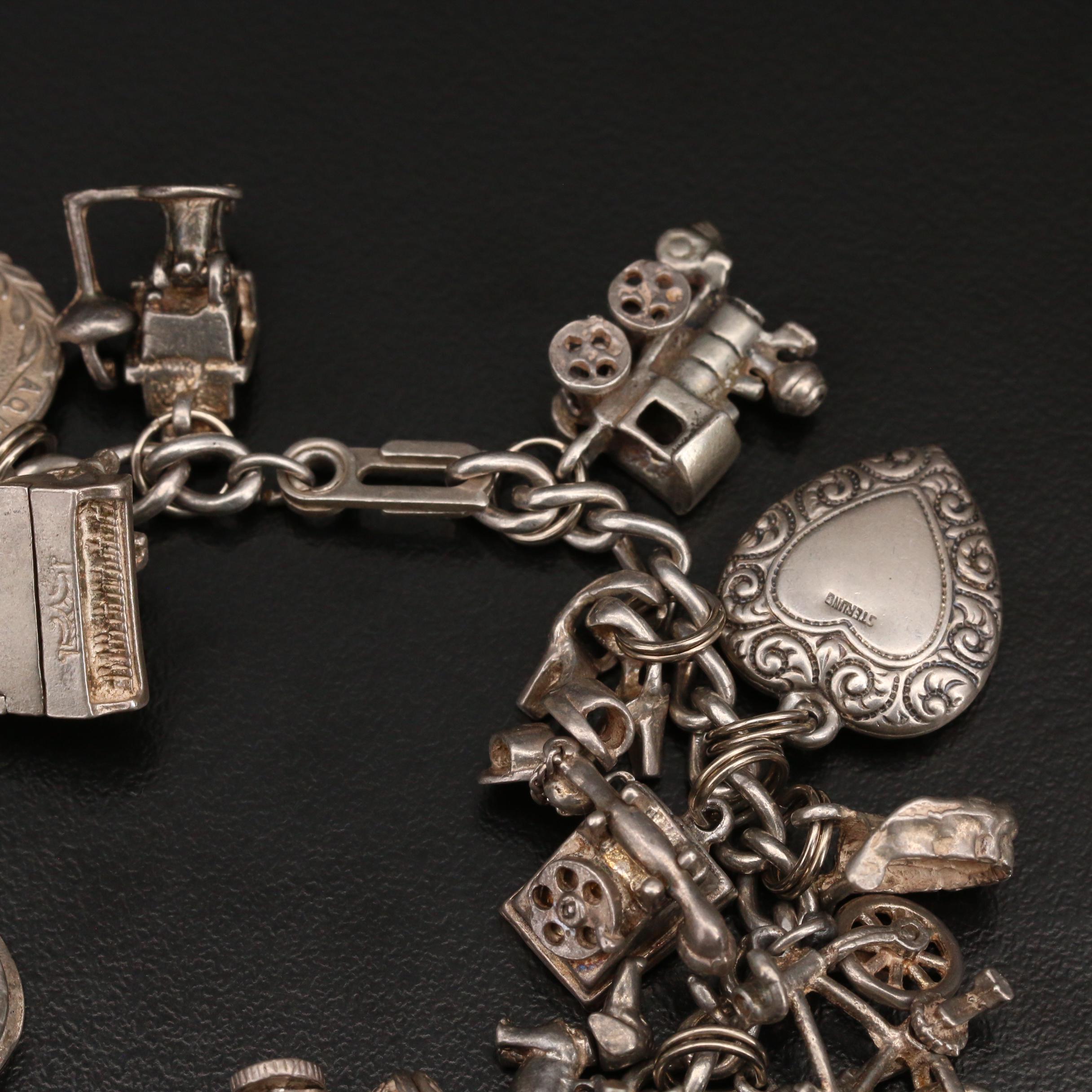 Vintage Sterling Charm Bracelet Including Articulated Piano