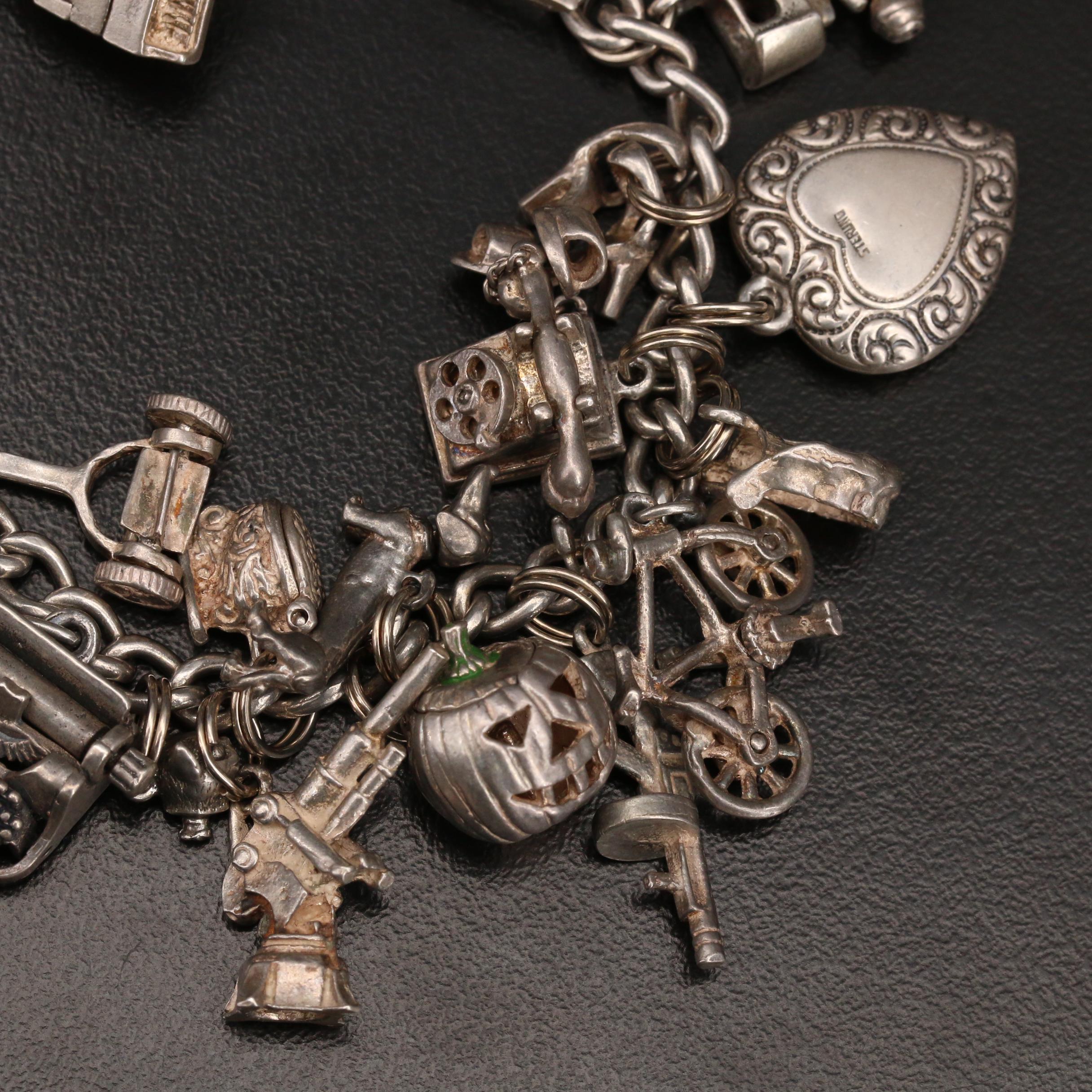 Vintage Sterling Charm Bracelet Including Articulated Piano