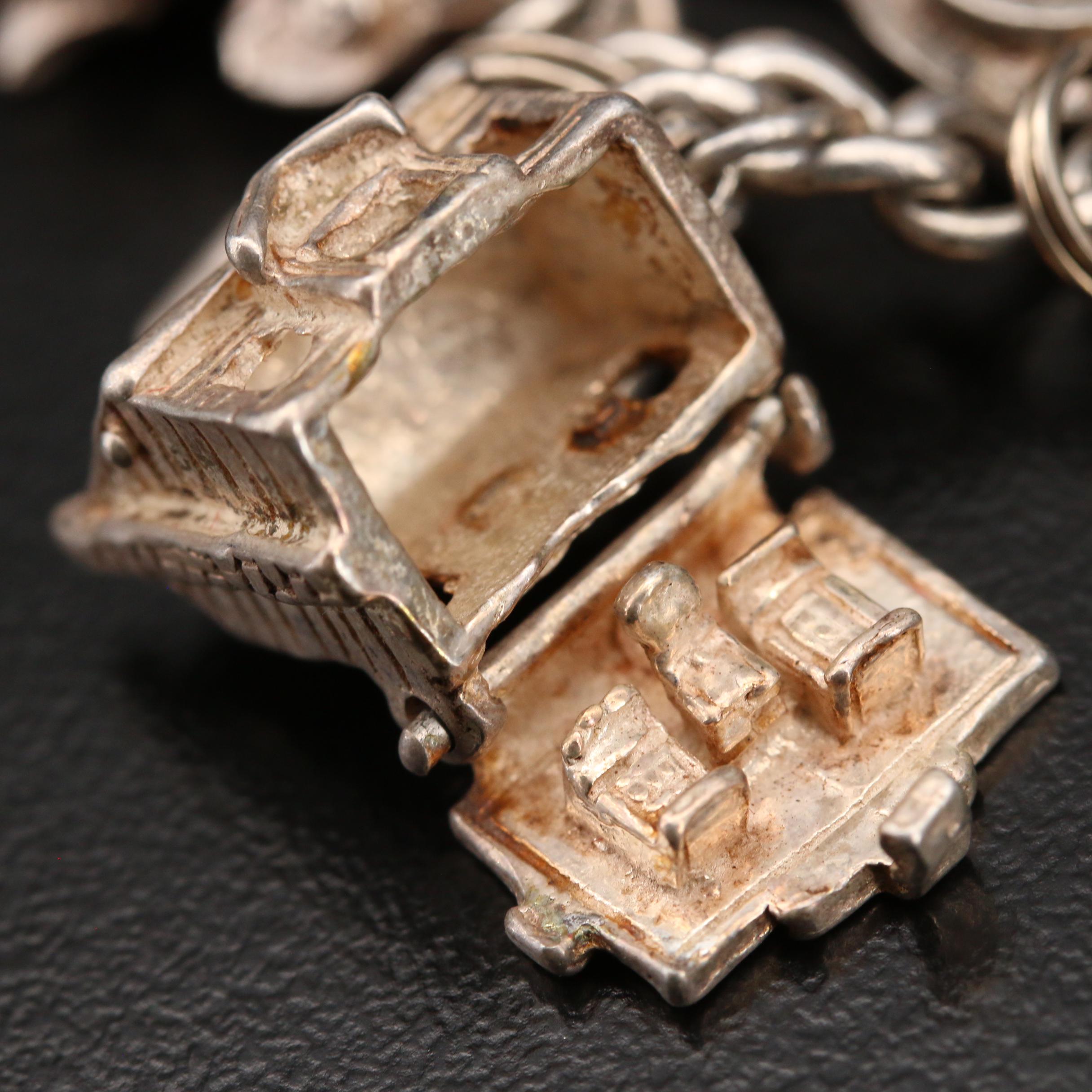 Vintage Sterling Charm Bracelet Including Articulated Piano