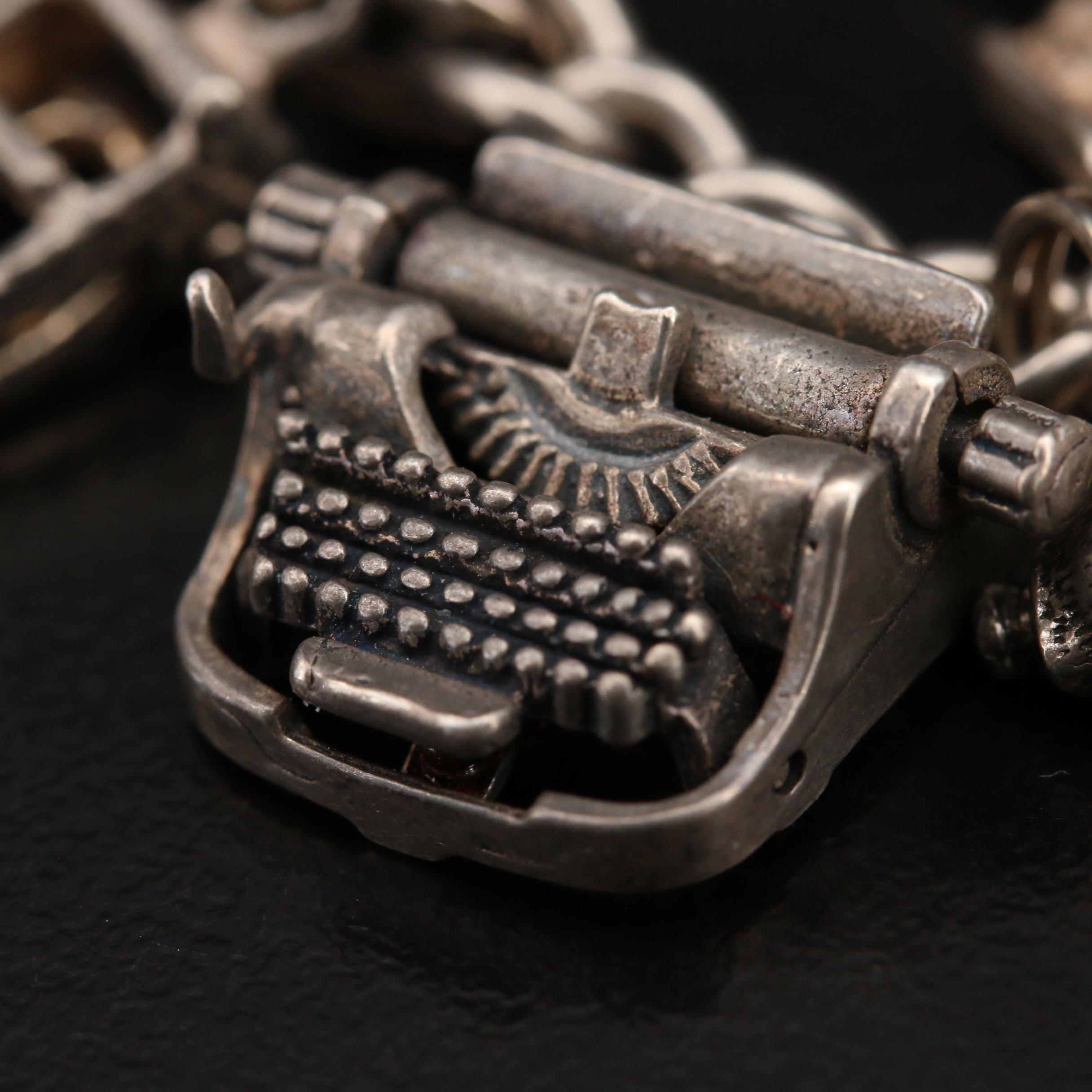 Vintage Sterling Charm Bracelet Including Articulated Piano